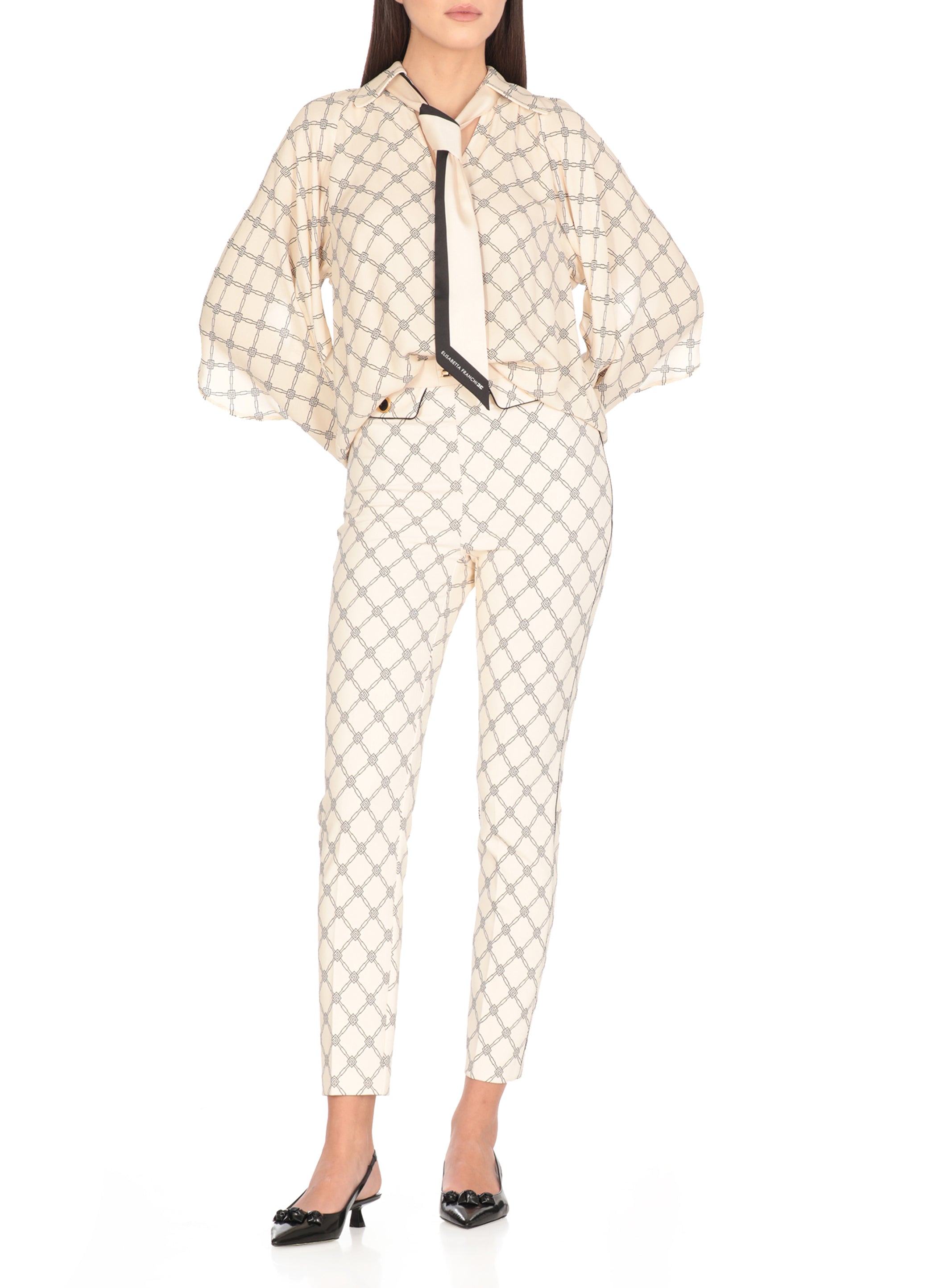 Elisabetta Franchi Trousers Ivory Polyester Elastane