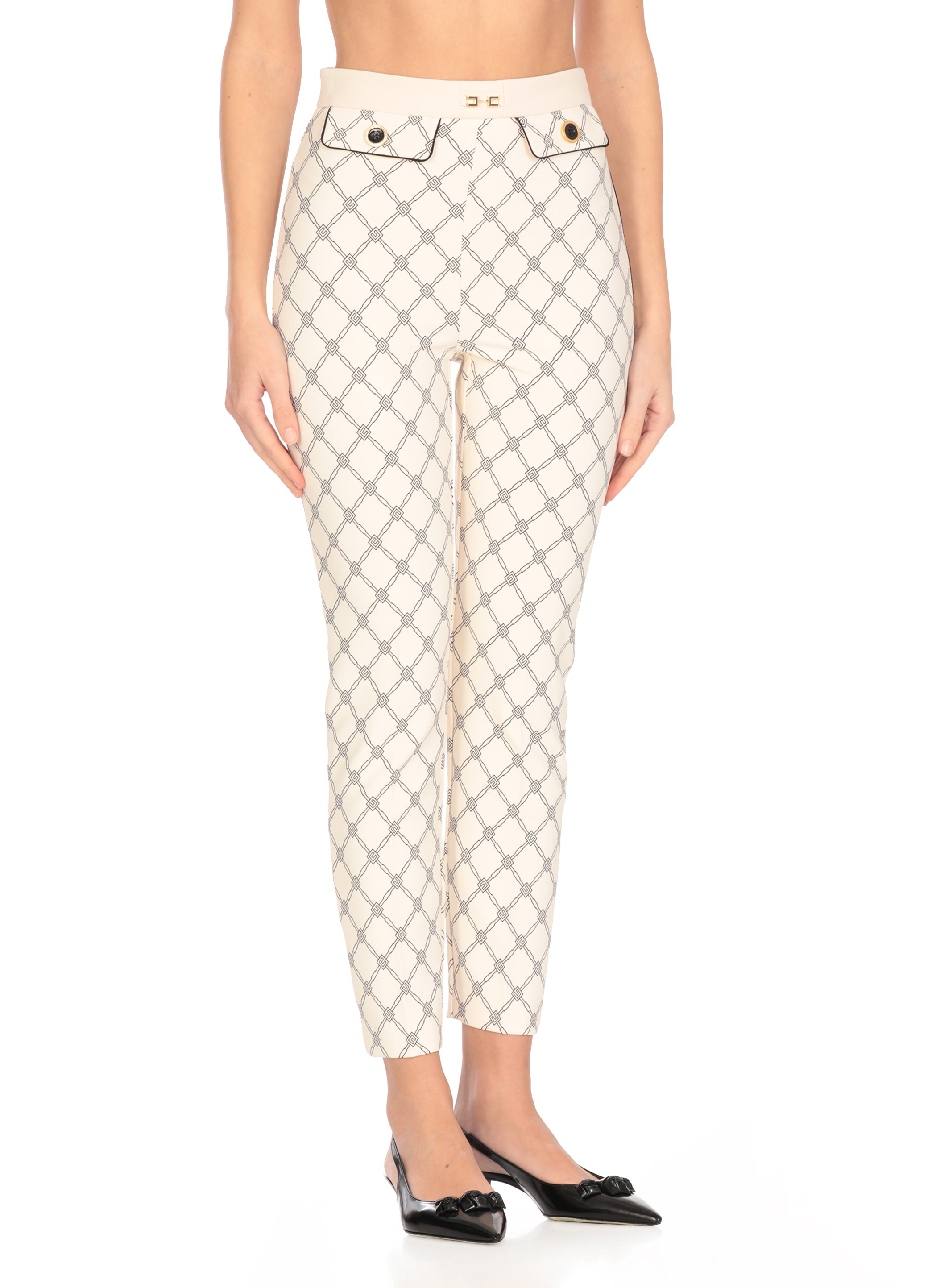 Elisabetta Franchi Trousers Ivory Polyester Elastane