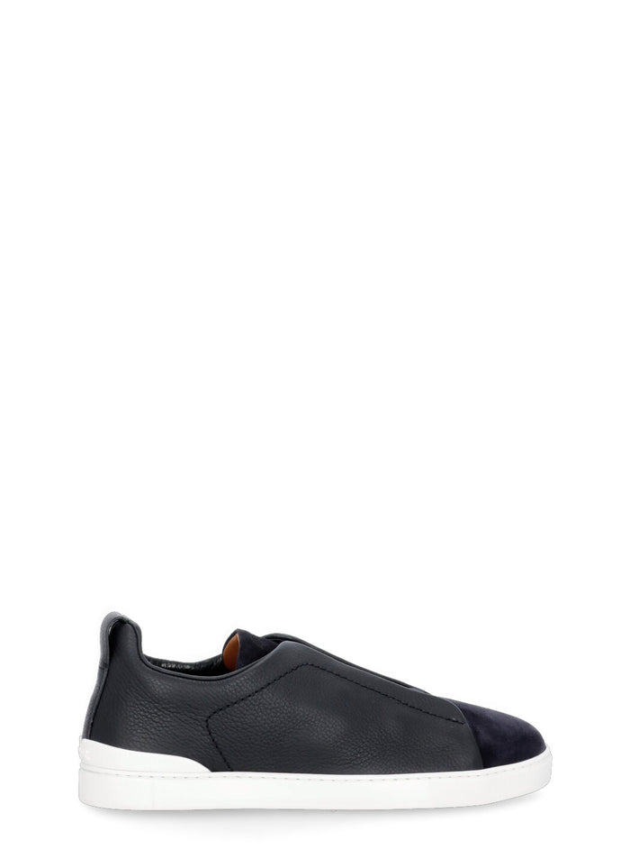Zegna Sneakers Black Calf Leather Sole: Rubber