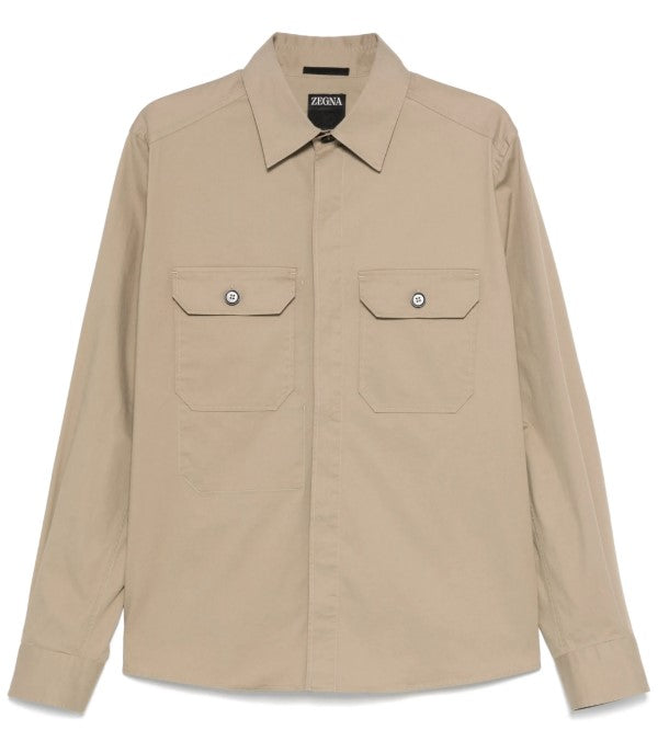 Zegna Shirts Beige Cotton Elastane