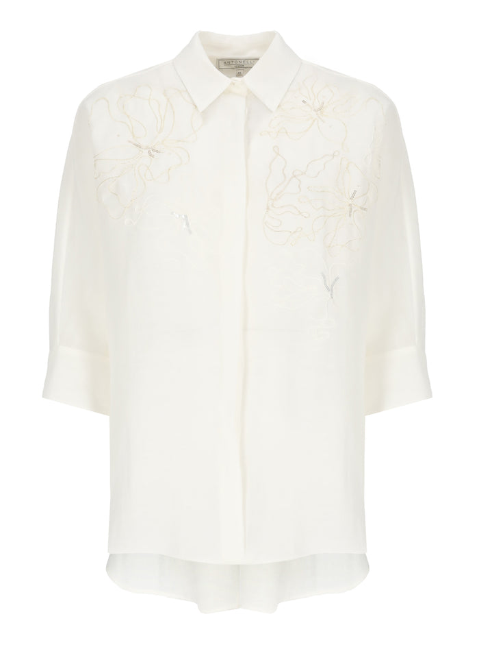 Antonelli Firenze Shirts Ivory Linen Silk