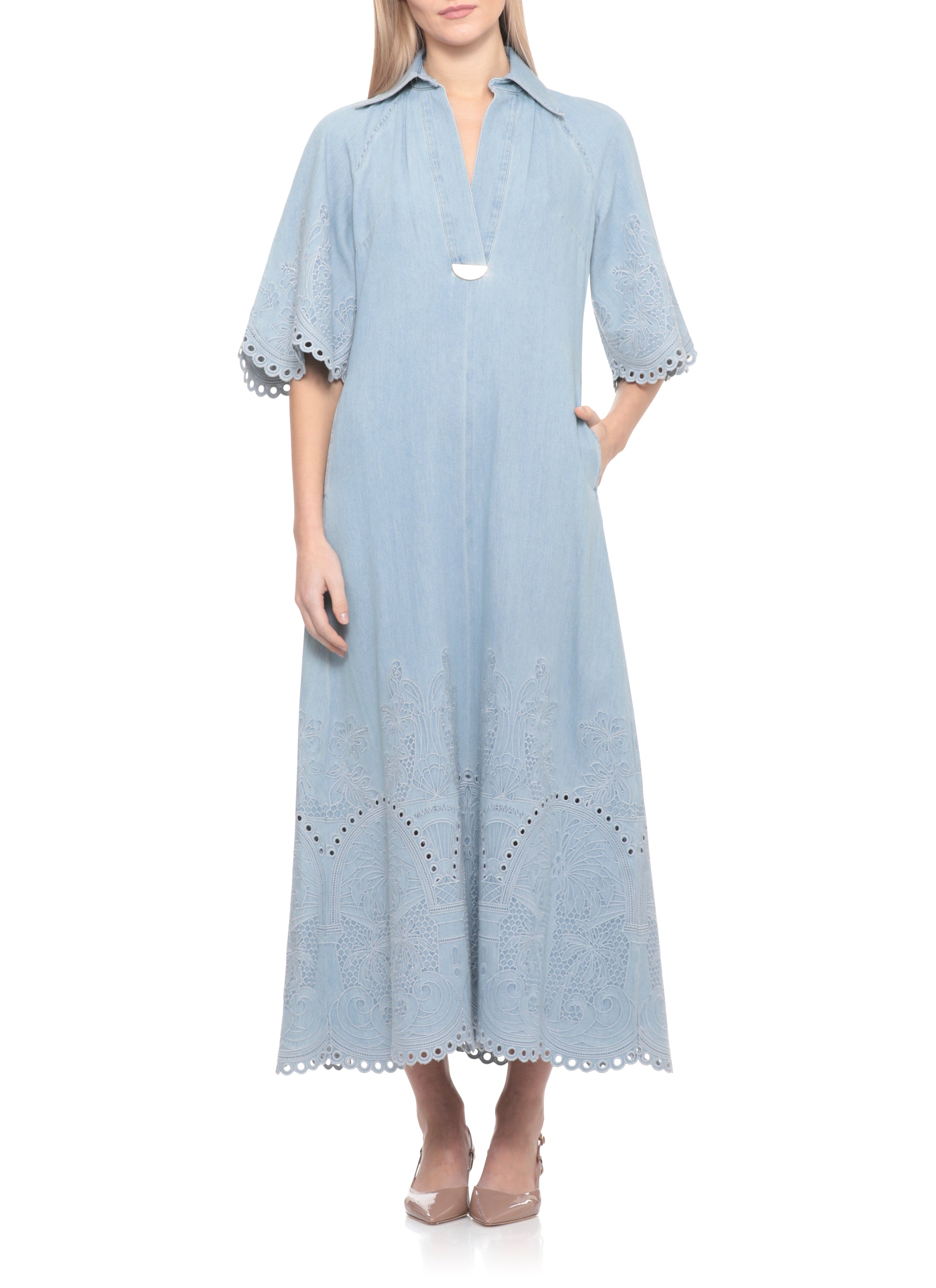 Zimmermann Dresses Light Blue Cotton Embroidery: Polyester