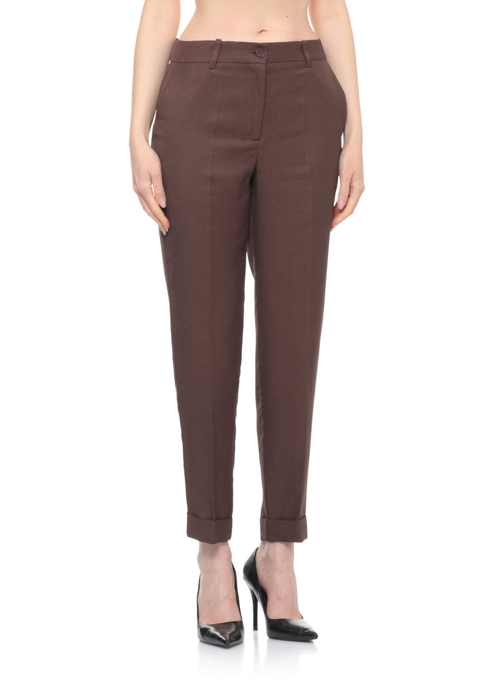 Parosh Trousers Brown Viscose Linen