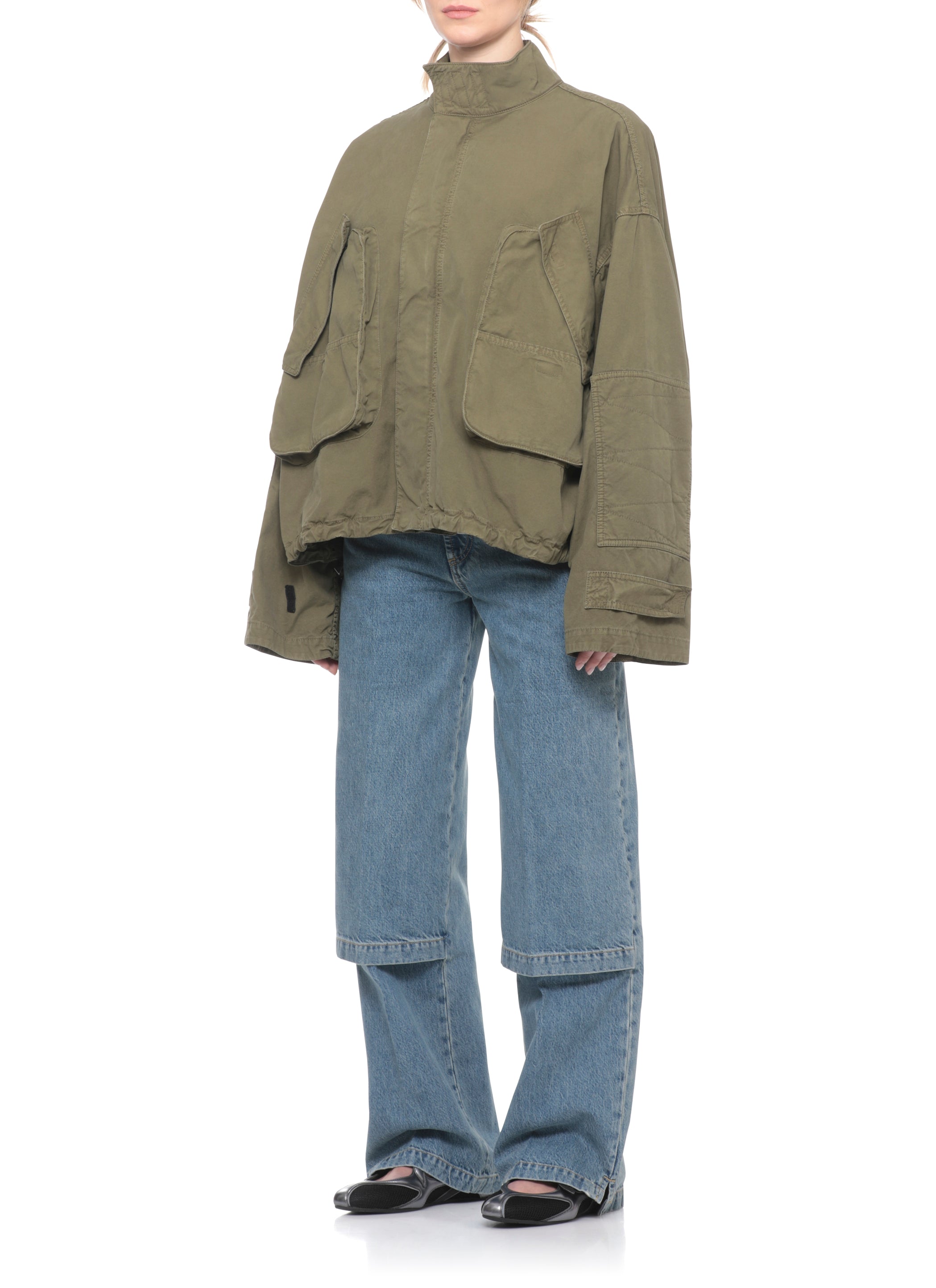 The Attico Coats Green Cotton Detail: Cow Leather