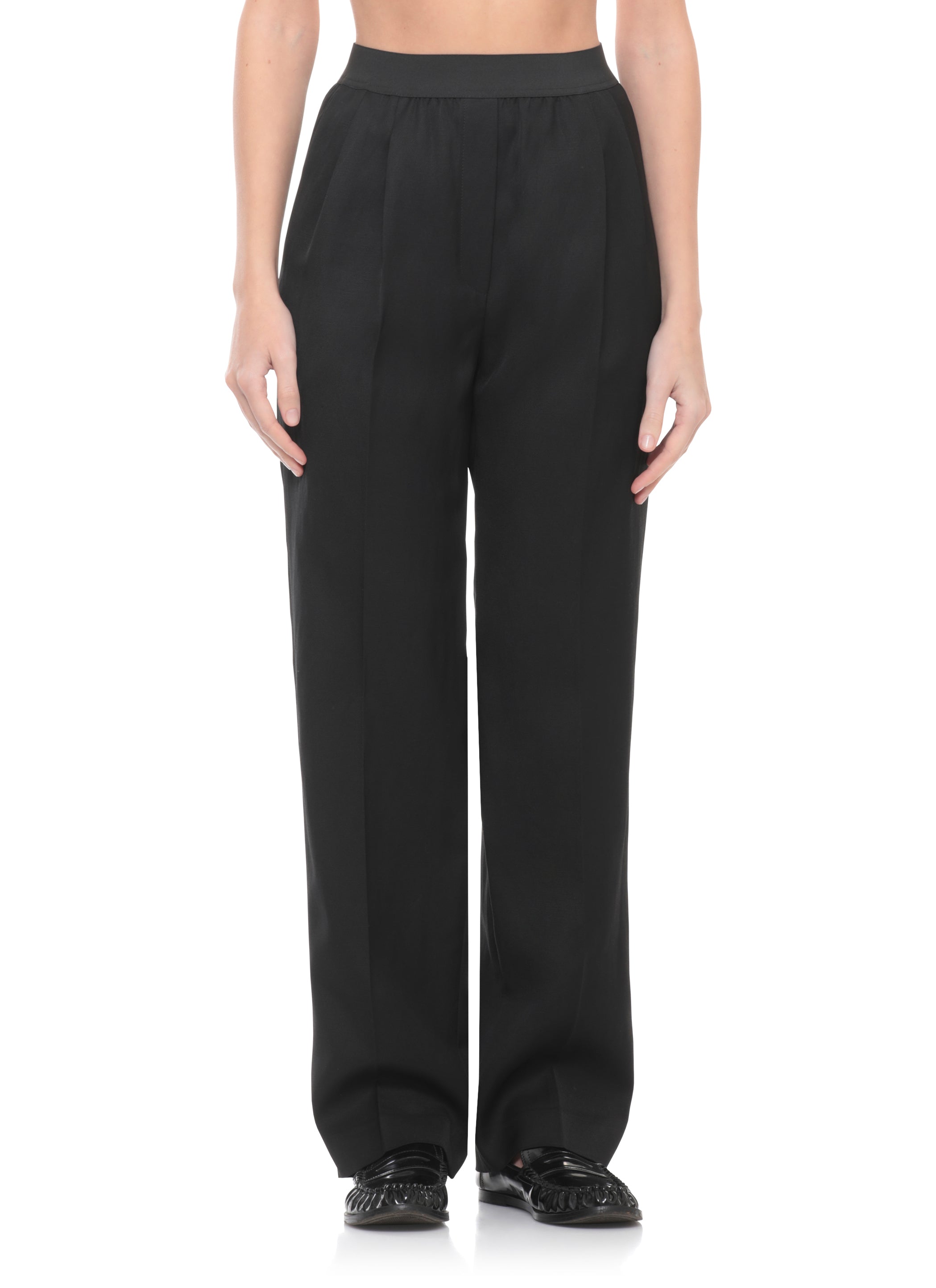 LOULOU DE SAISON Trousers Black Viscose Linen Lining