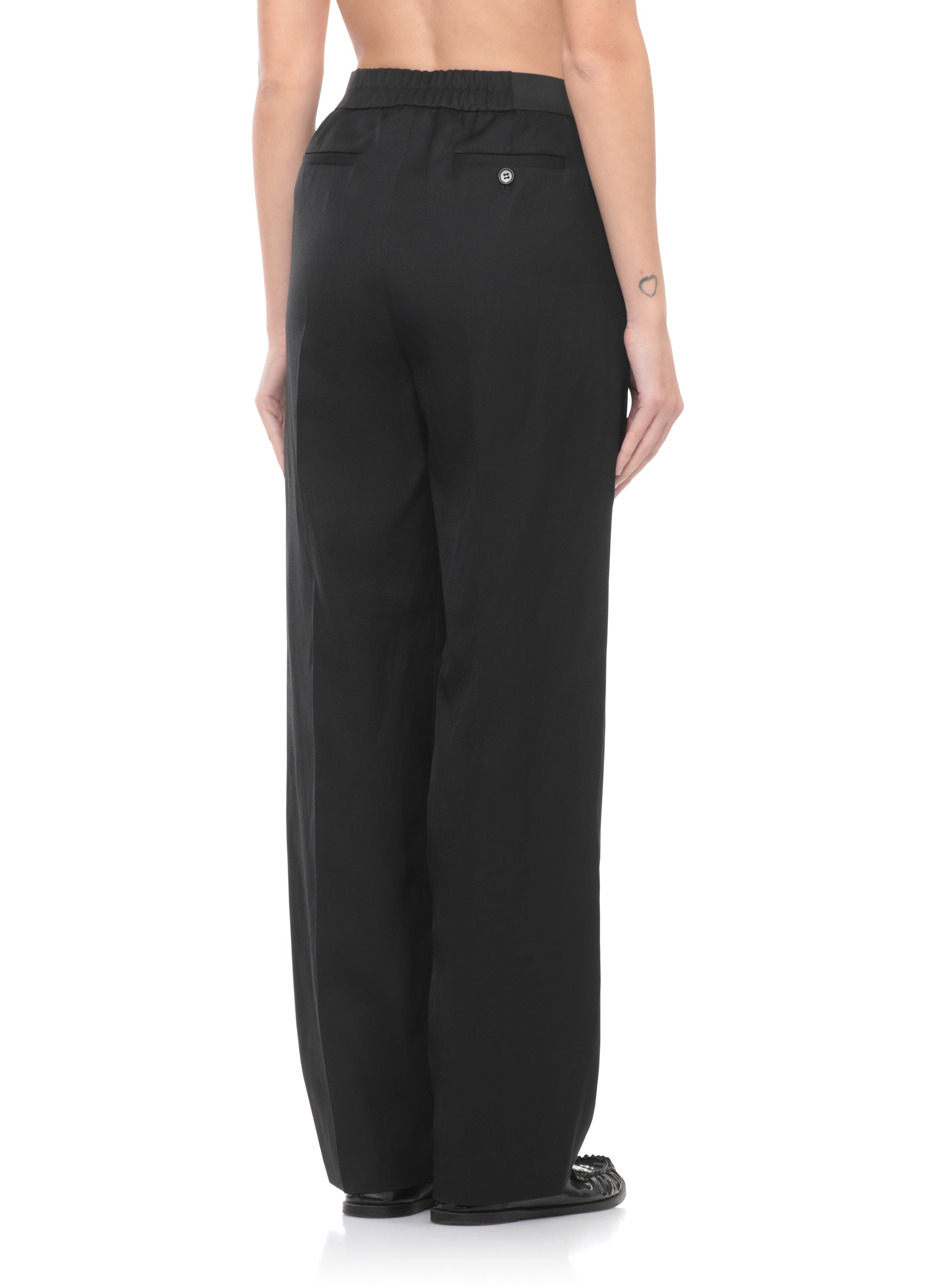 LOULOU DE SAISON Trousers Black Viscose Linen Lining