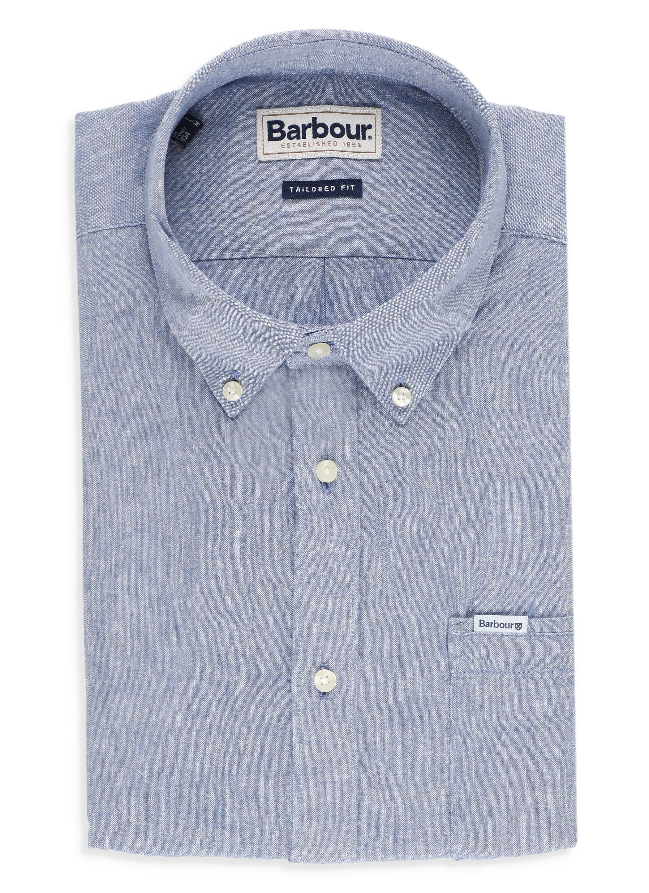 Barbour Shirts Light Blue Linen Cotton