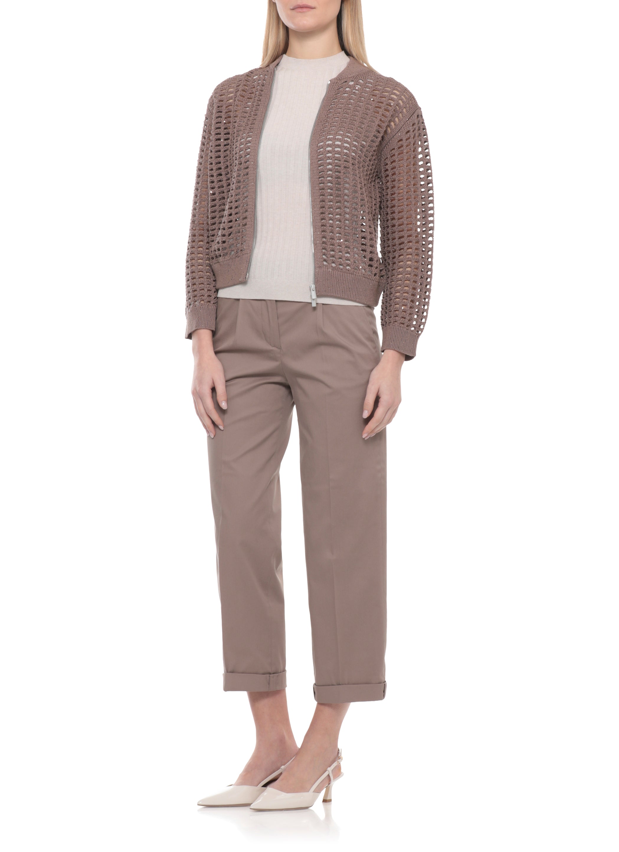 Peserico Top Beige Cotton Polyamide Polyester