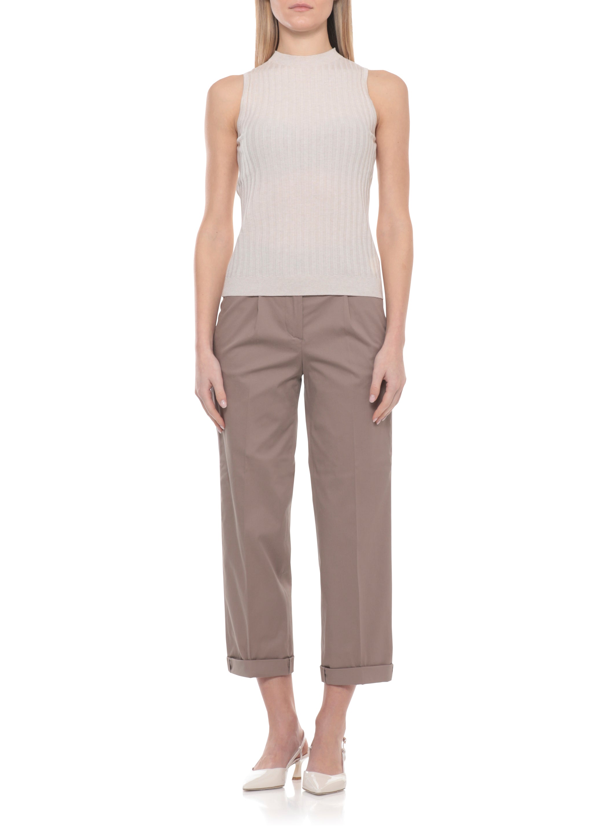 Peserico Top Beige Cotton Polyamide Polyester