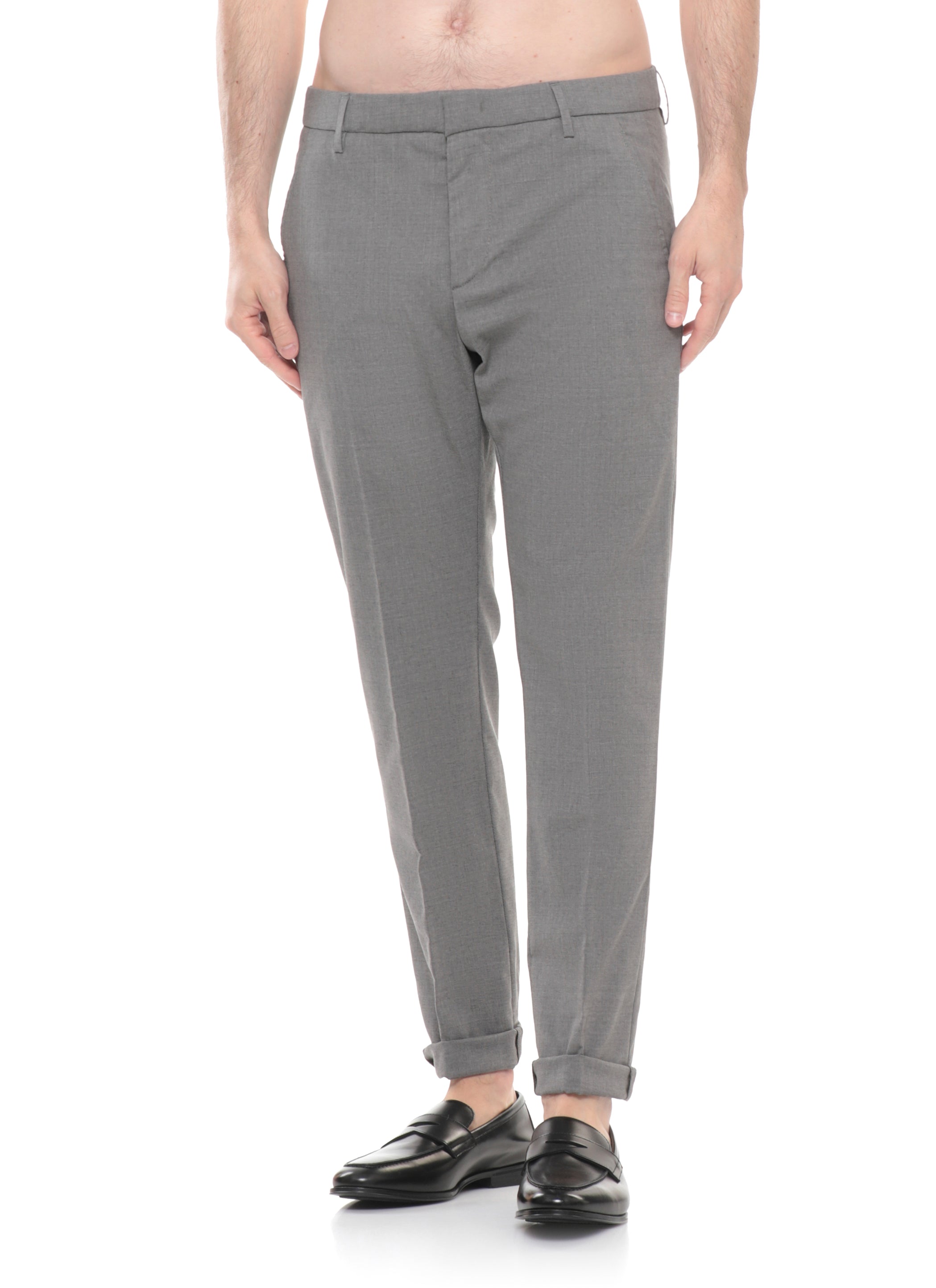 Dondup Trousers Grey Wool Elastane Lining: Cotton