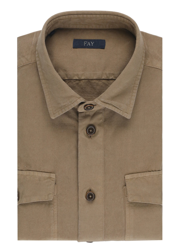 Fay Shirts Brown Linen Cotton