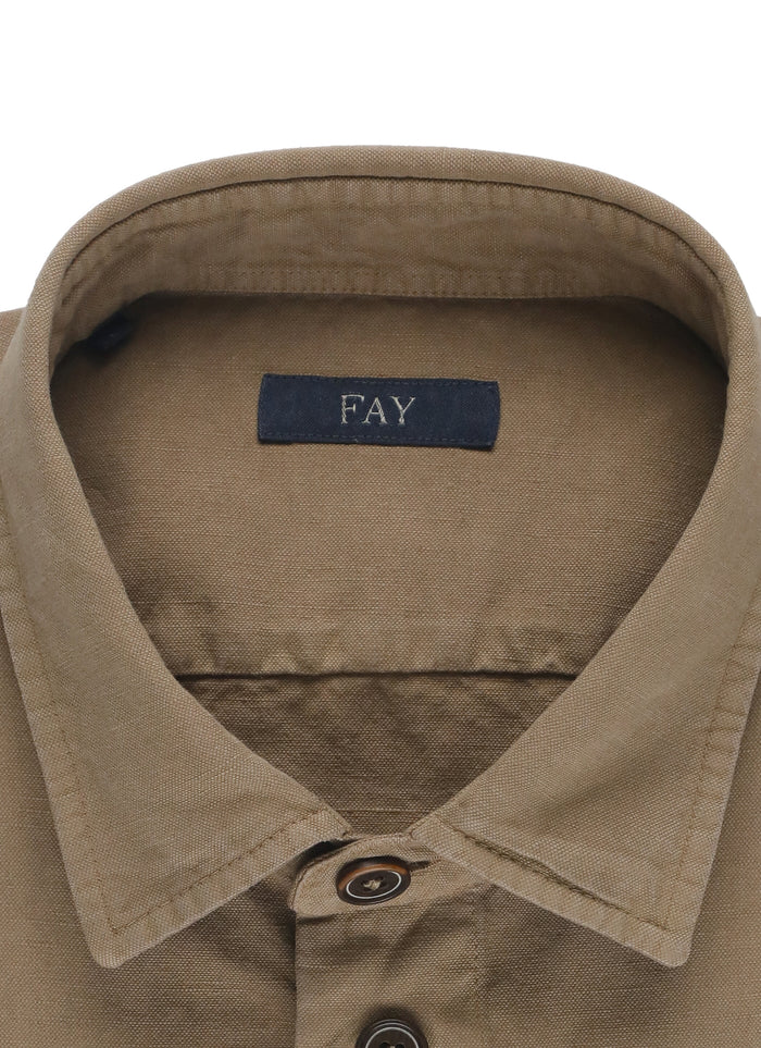 Fay Shirts Brown Linen Cotton