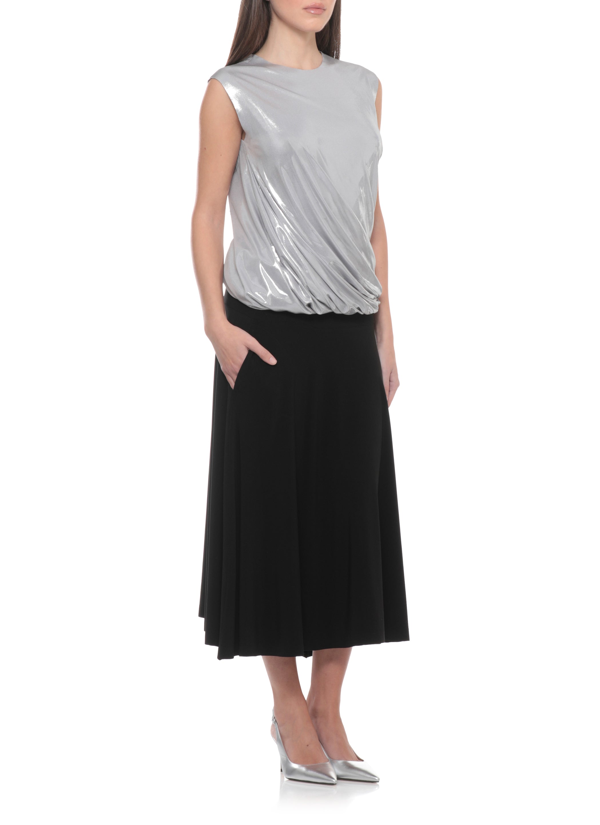 Norma Kamali Top Silver Polyester Elastane