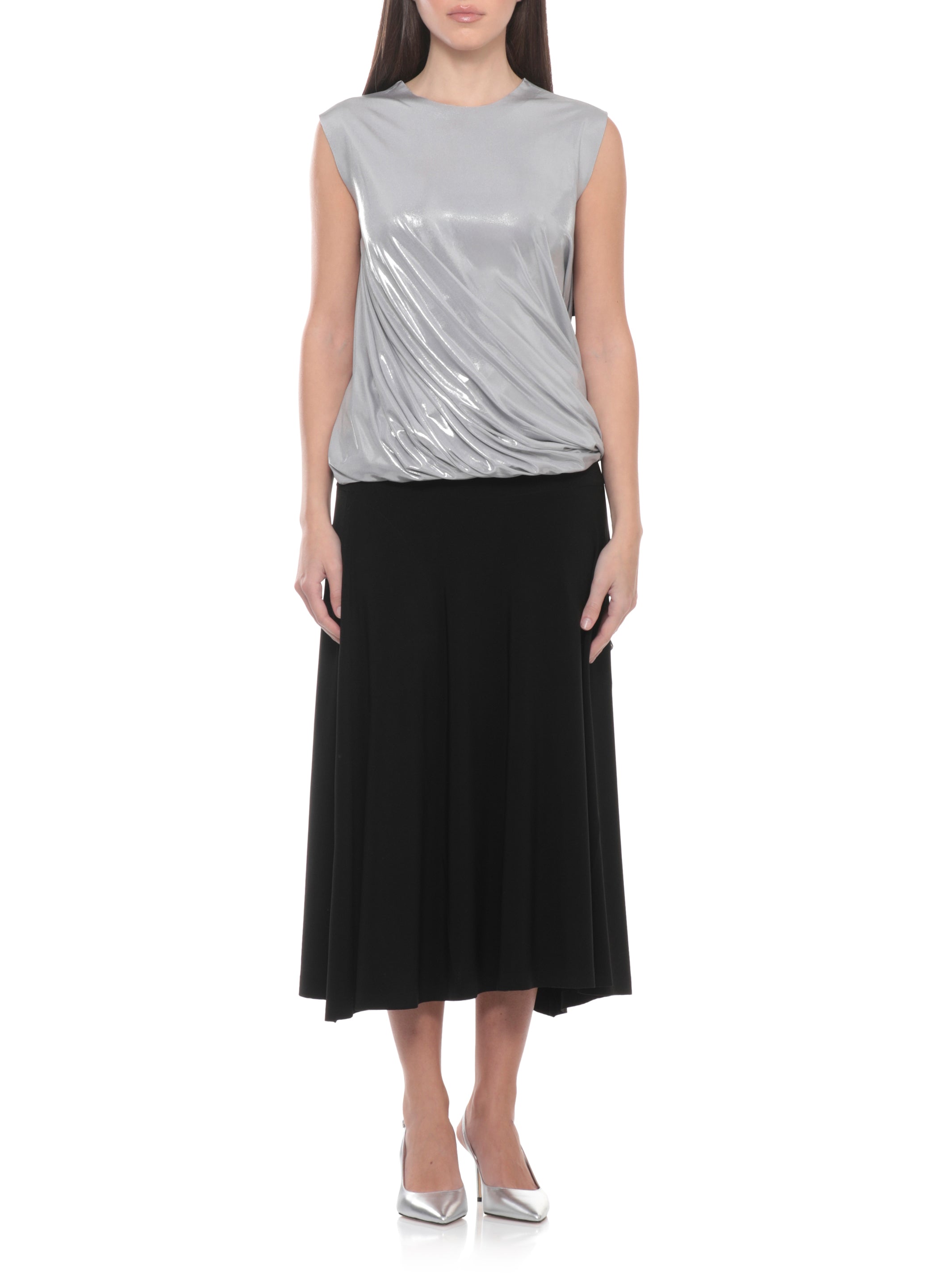 Norma Kamali Top Silver Polyester Elastane