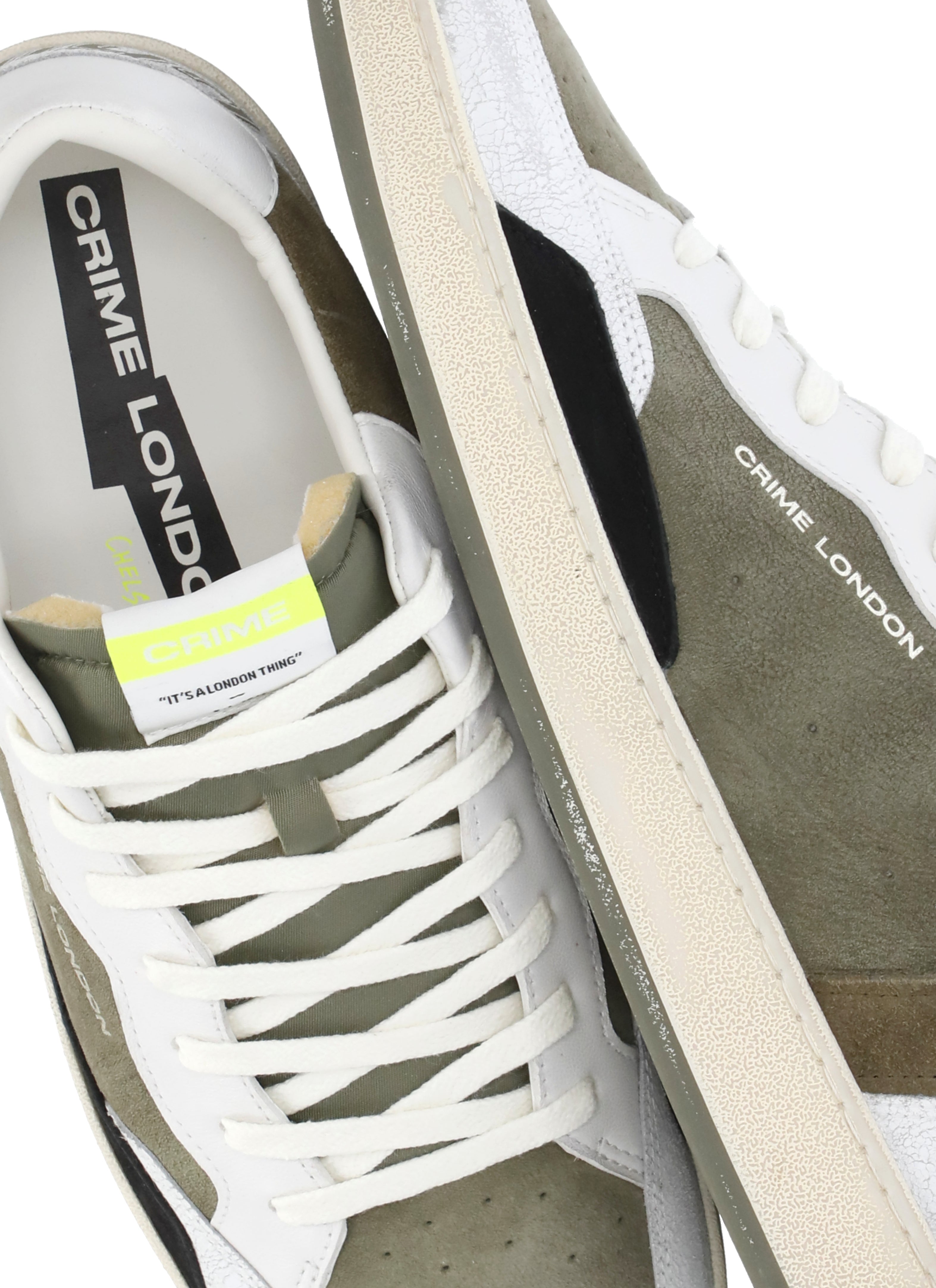 Crime London Sneakers Green Cow Leather Sole: Rubber