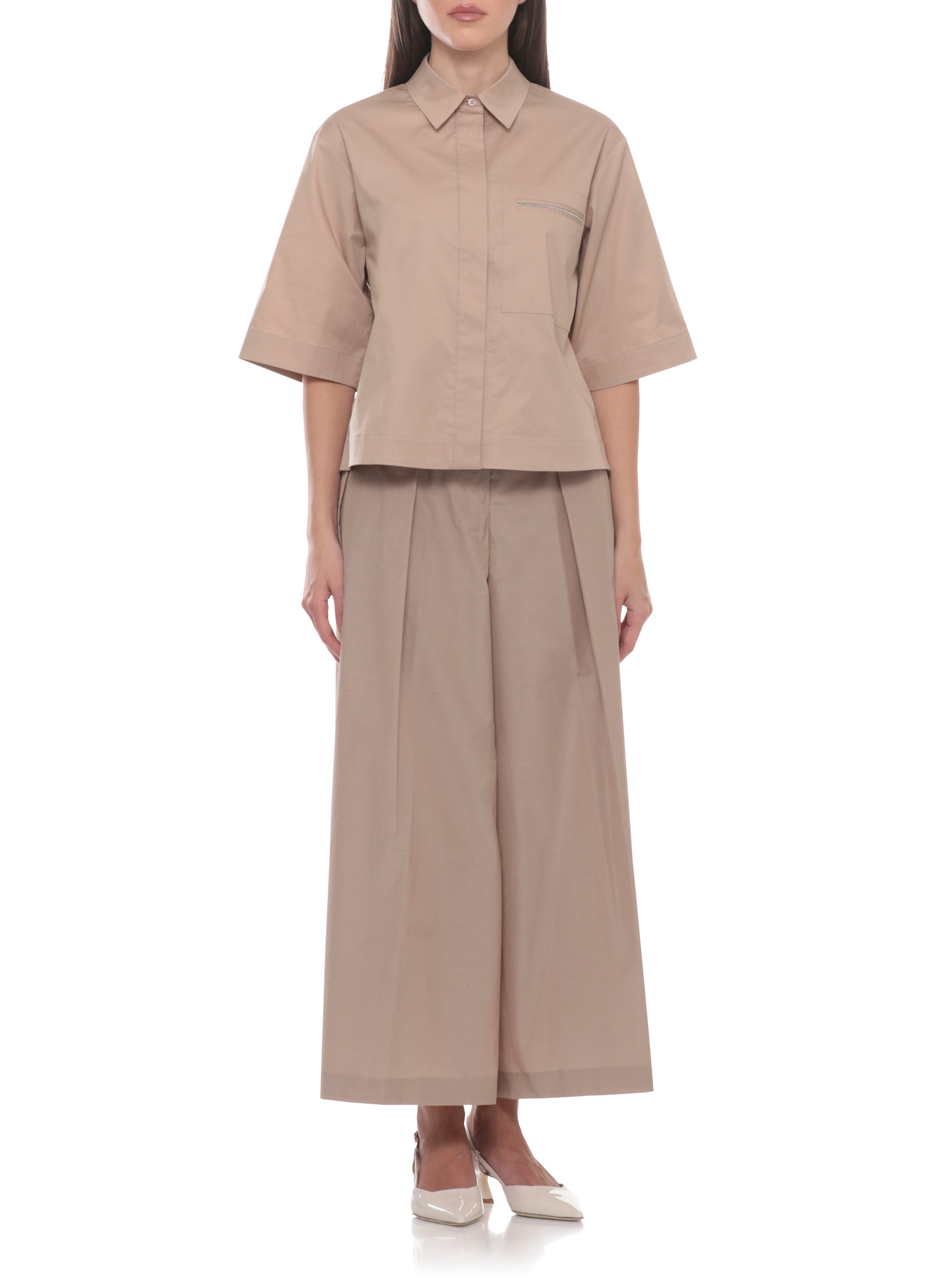 Peserico Shirts Brown Cotton Elastane