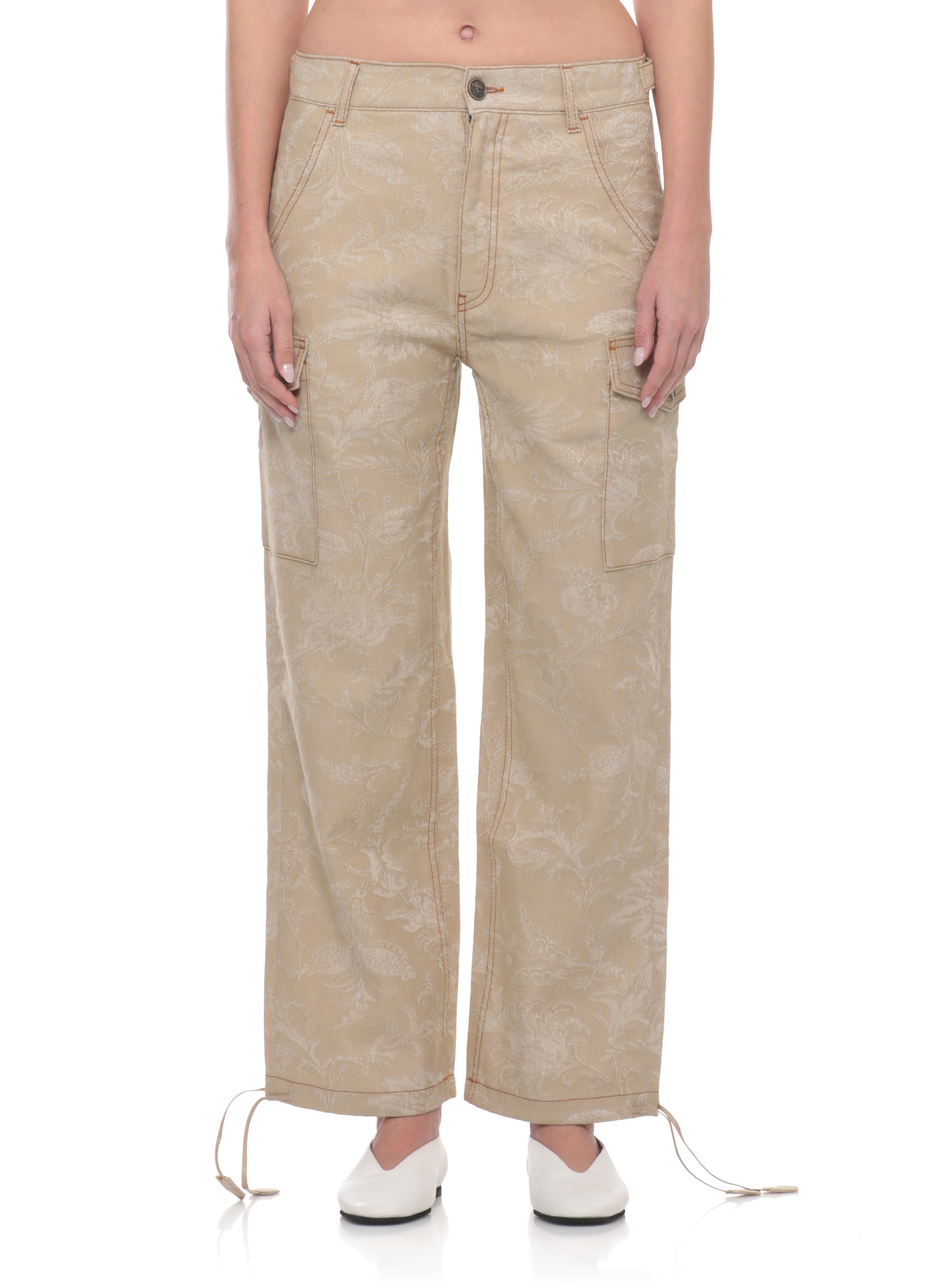Etro Trousers Beige Cotton Linen Elastane