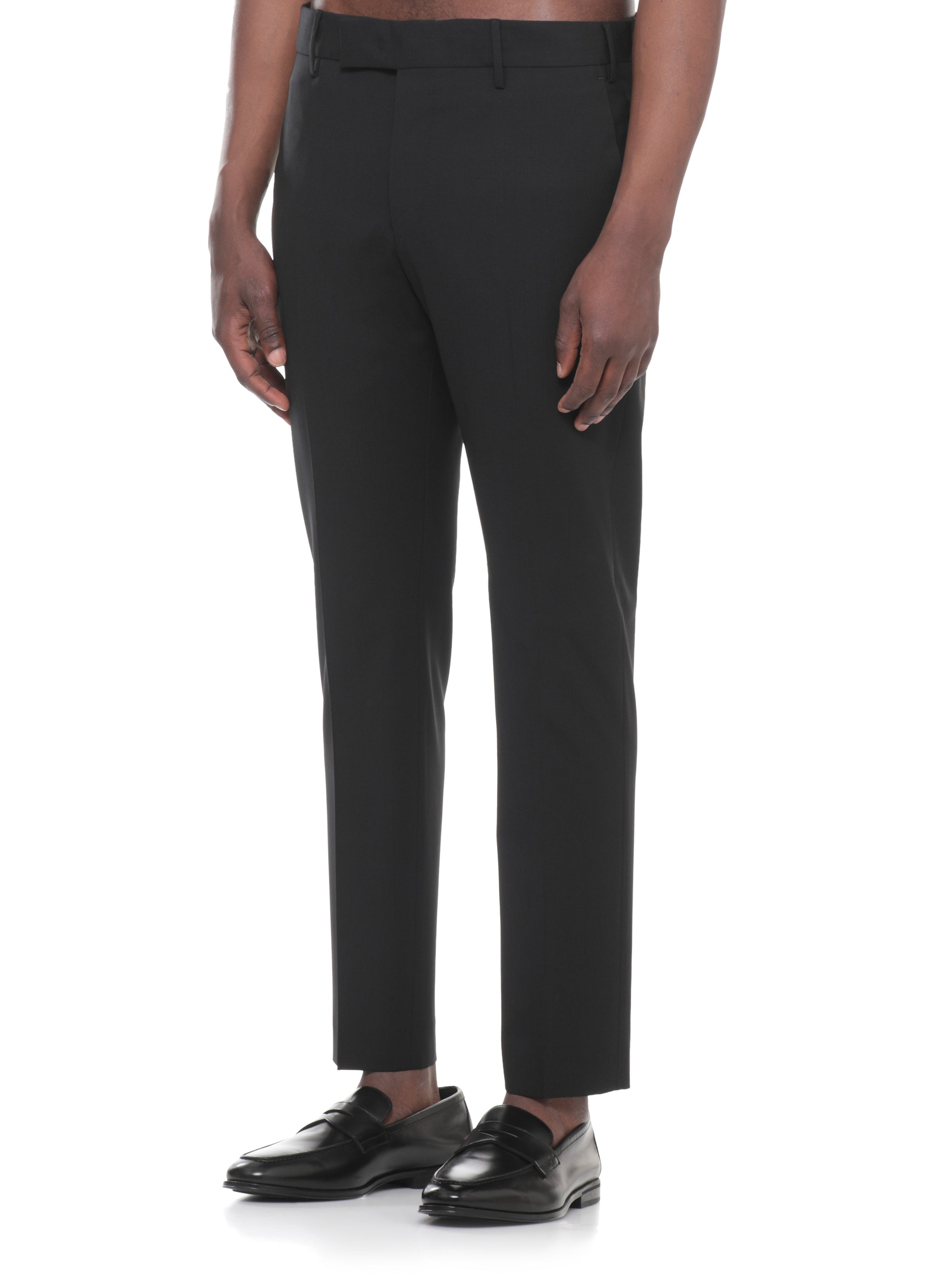 Pt Torino Trousers Nero Virgin Wool Elastane