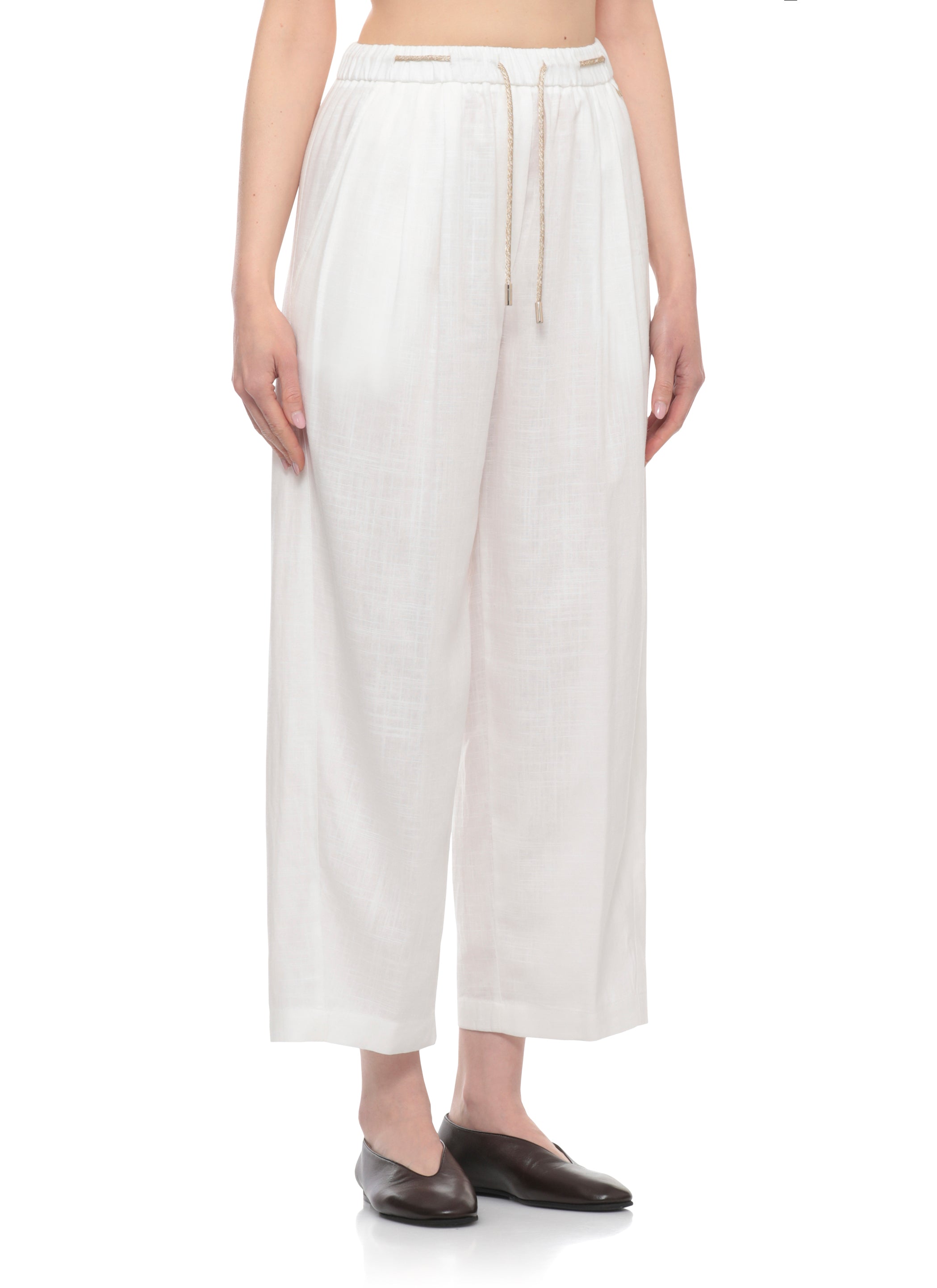 Herno Trousers White Viscose Linen