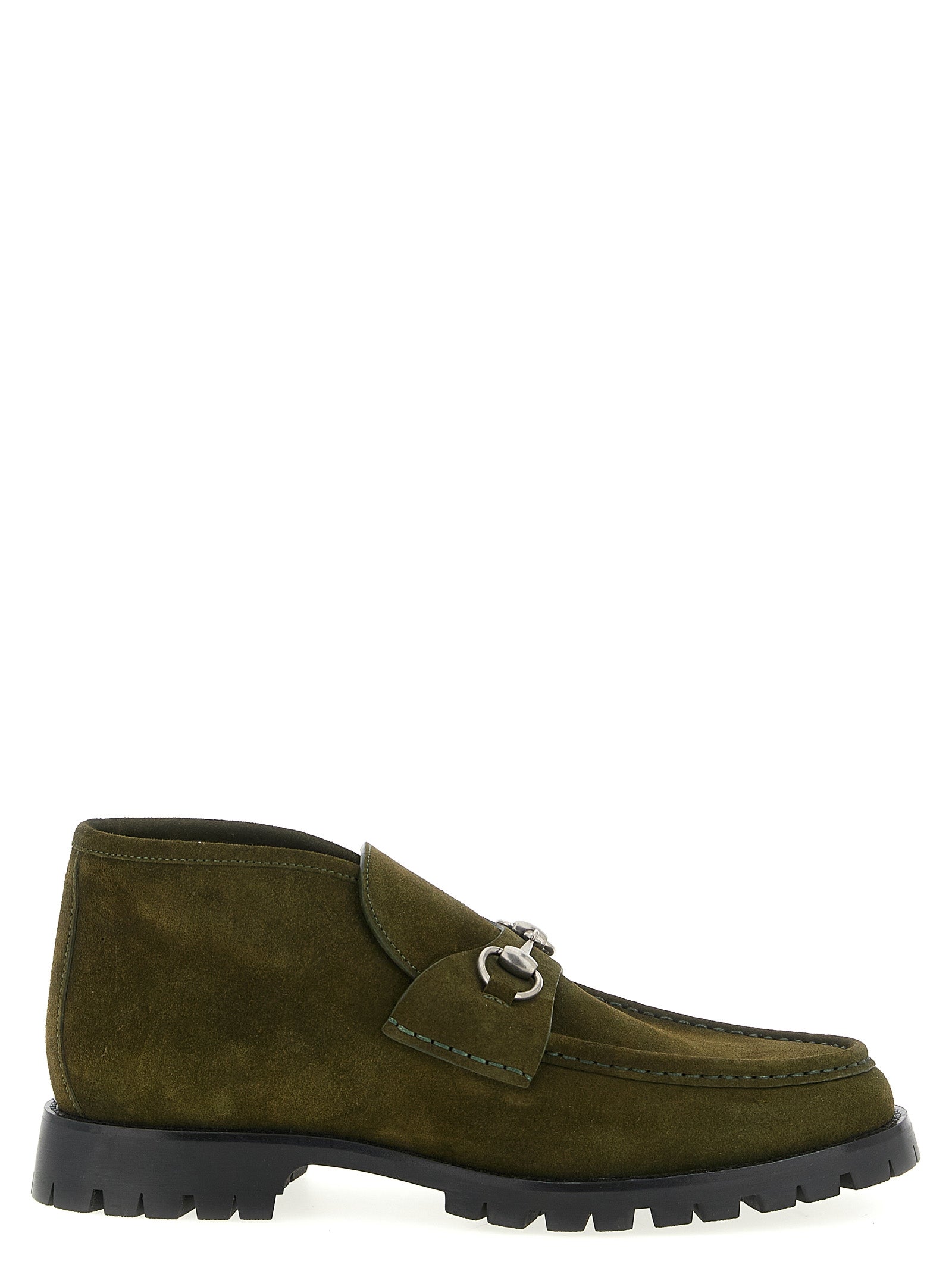 Horsebit Ankle Boots Green Calfskin Leather (bos Taurus) Boots