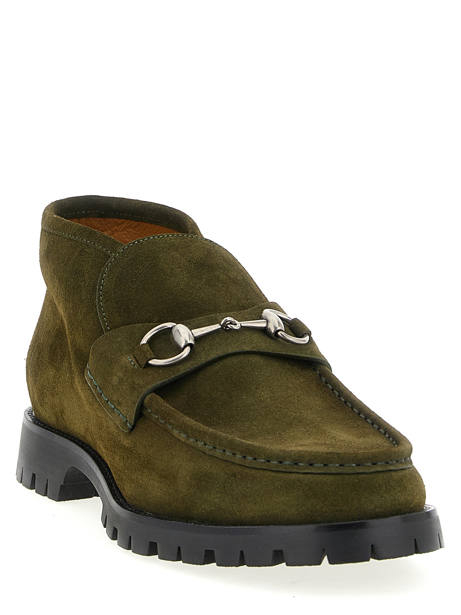 Horsebit Ankle Boots Green Calfskin Leather (bos Taurus) Boots