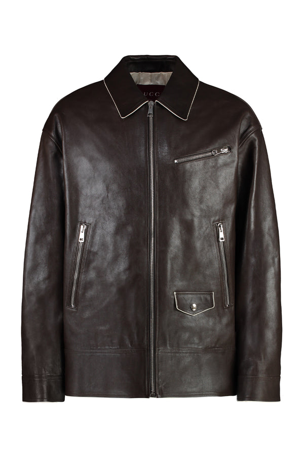 Calf Leather Jacket With Contrasting Details Brown General Lamb