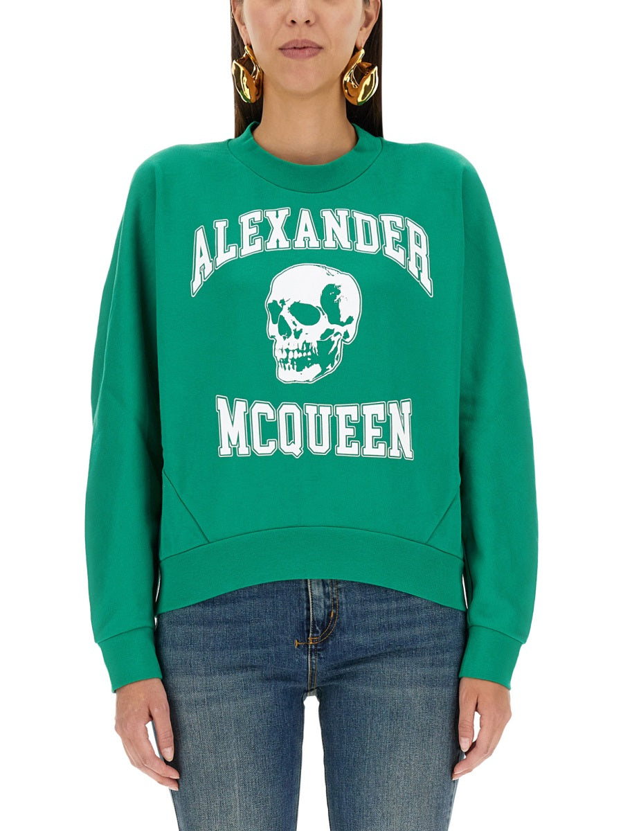 Varsity Skull Sweatshirt Green Cotton Sweatshirts