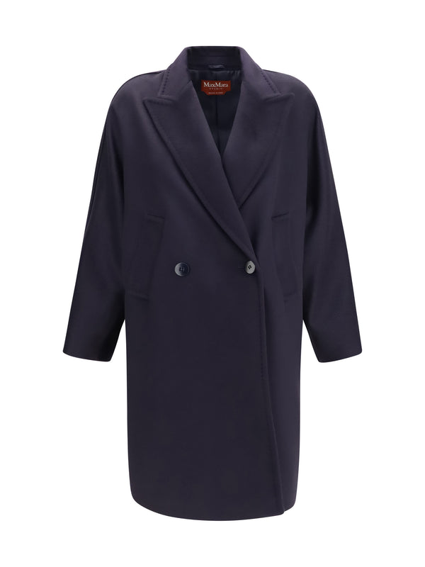 Double-Breasted Wool Coat Blue Fleece (ovis Aries)