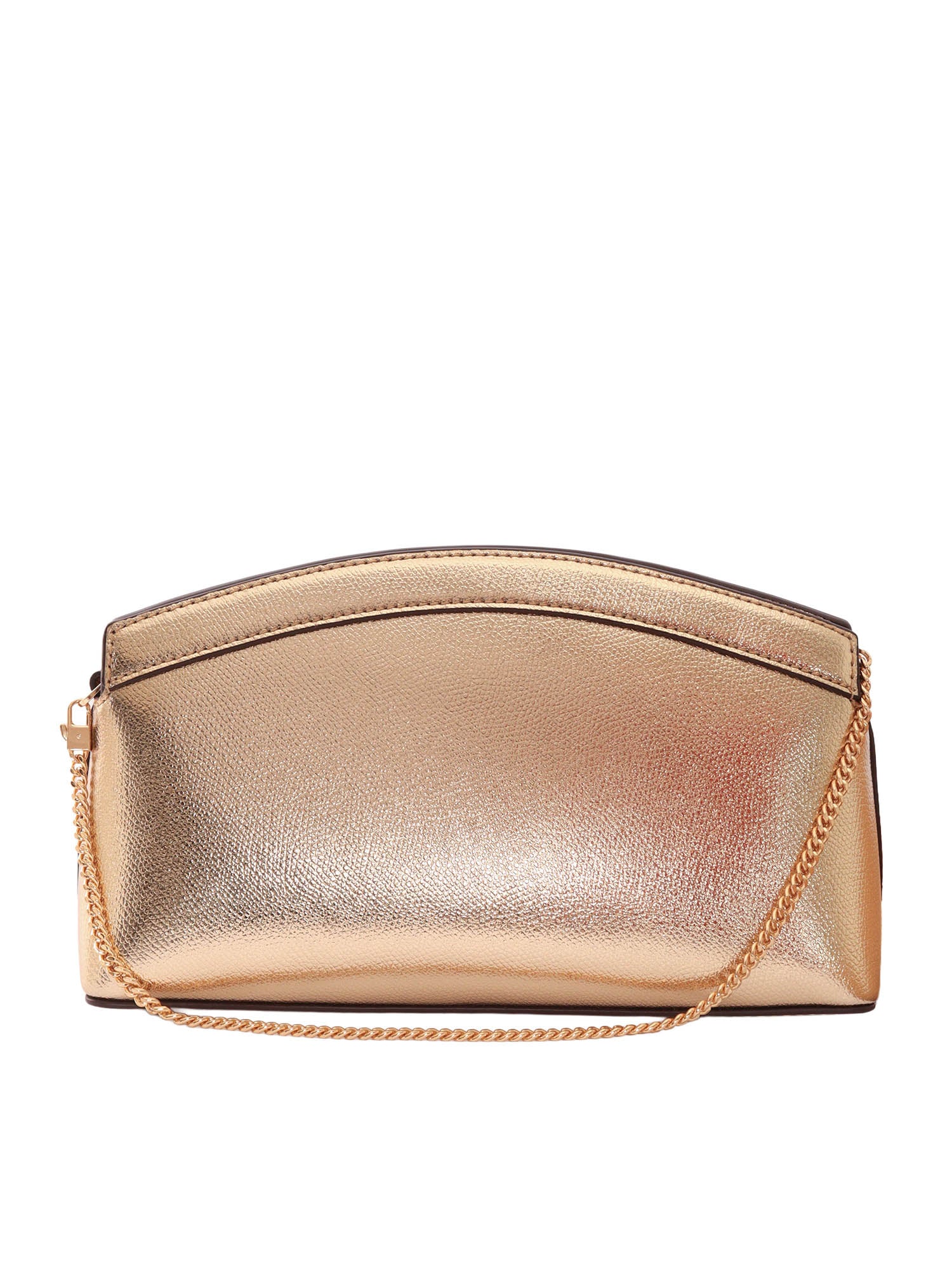 SM DOME CHN CLUTCH XBODY Gold Cow Leather Handbag