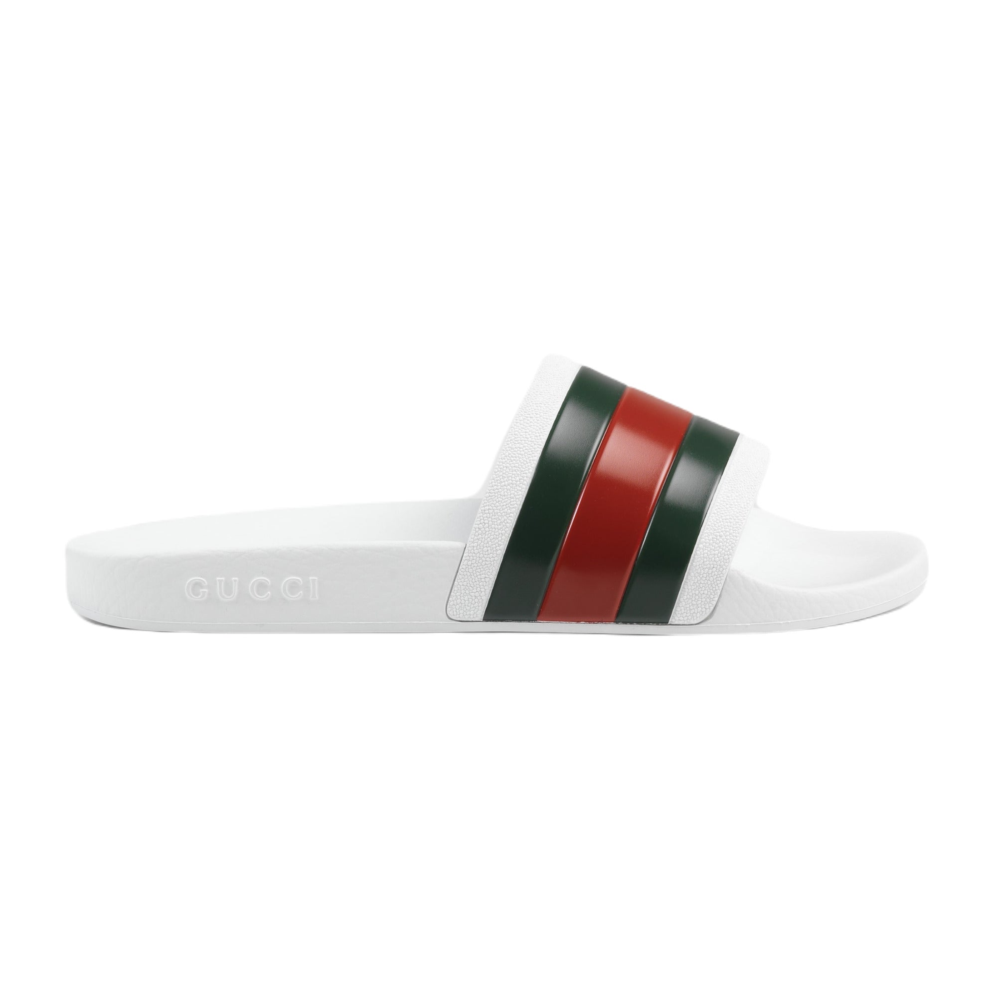 Gucci Mens Web Rubber Slide Sandals White