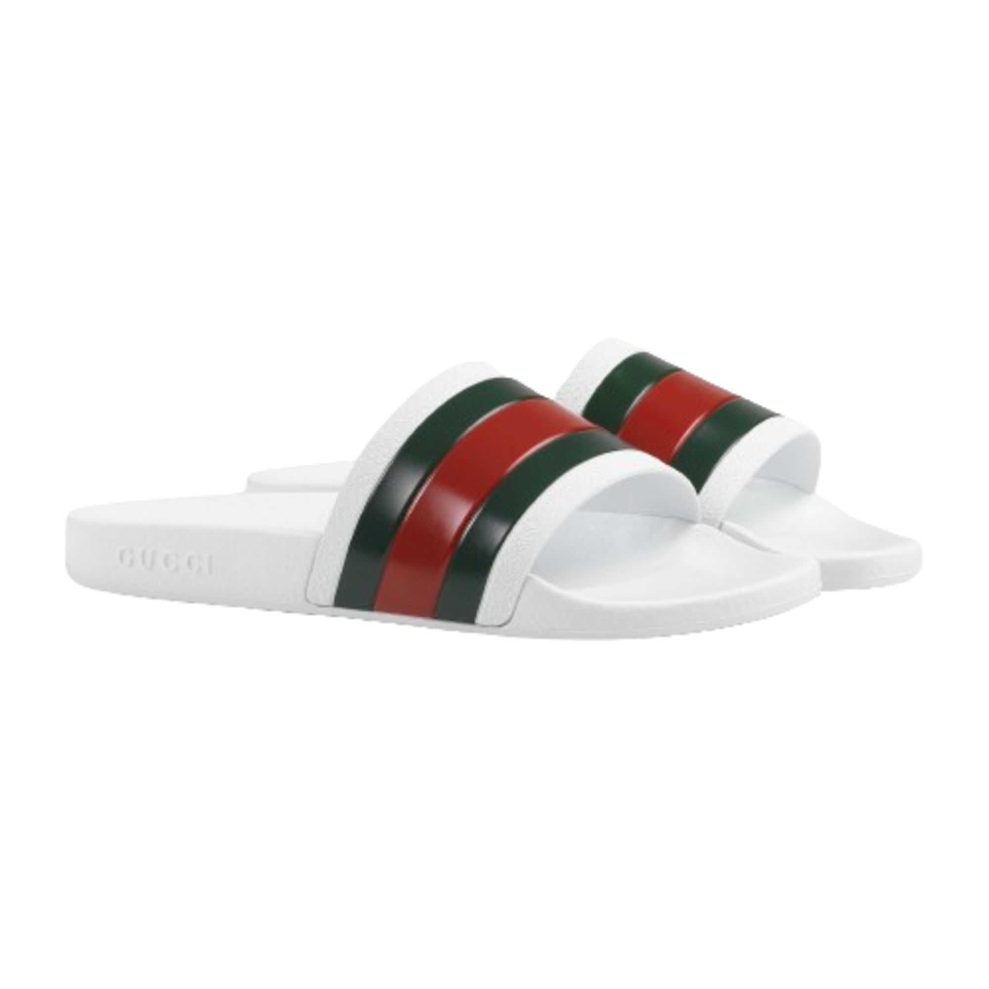 Gucci Mens Web Rubber Slide Sandals White