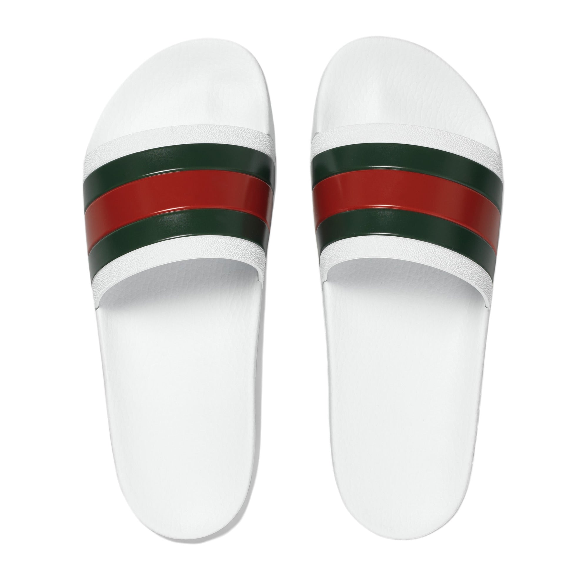 Gucci Mens Web Rubber Slide Sandals White