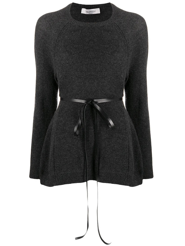 Valentino Garavani Ribbon Belted Jumper Grey Clothing