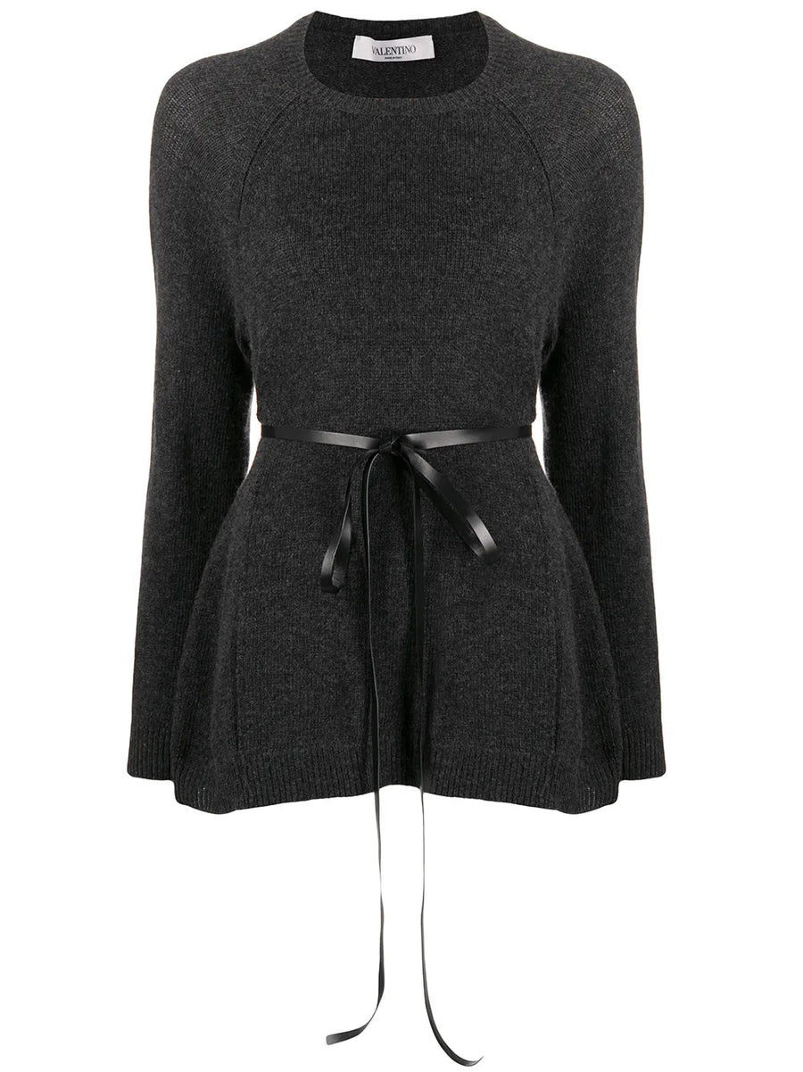 Valentino Garavani Ribbon Belted Jumper Grey Clothing