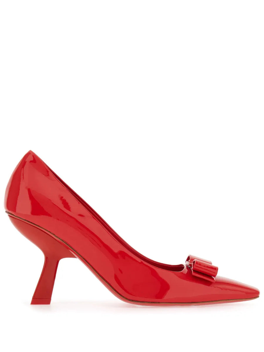 Ferragamo Patent goatskin pump in red