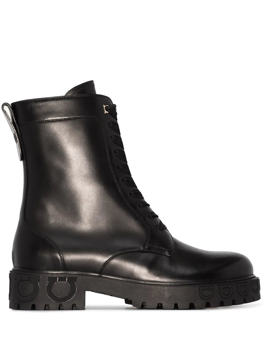 Ferragamo Calf leather combat boot in black