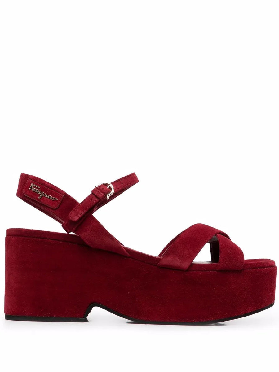 Ferragamo Suede platform sandal in red