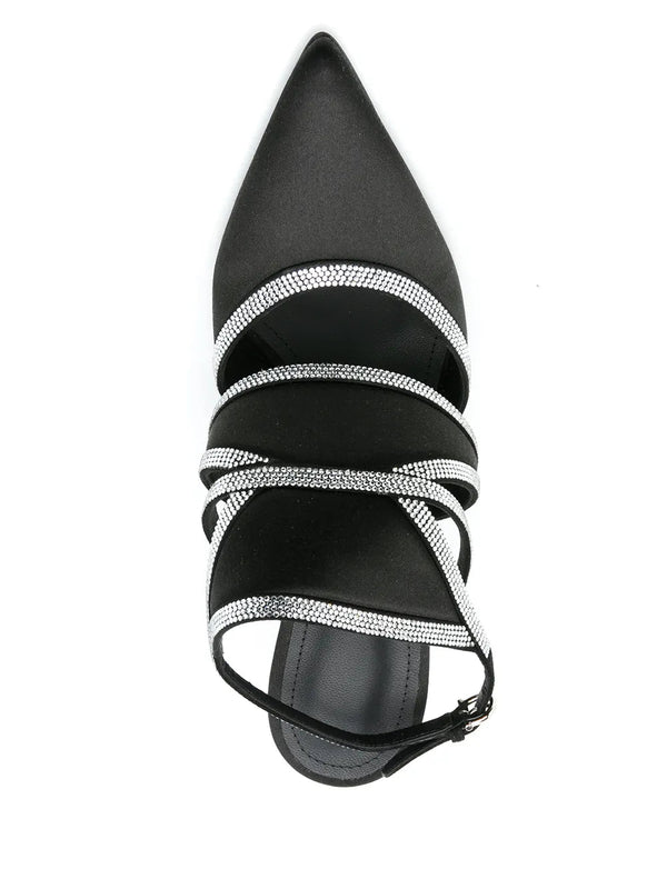 Ferragamo silk with crystal embellishment and leather pump in black