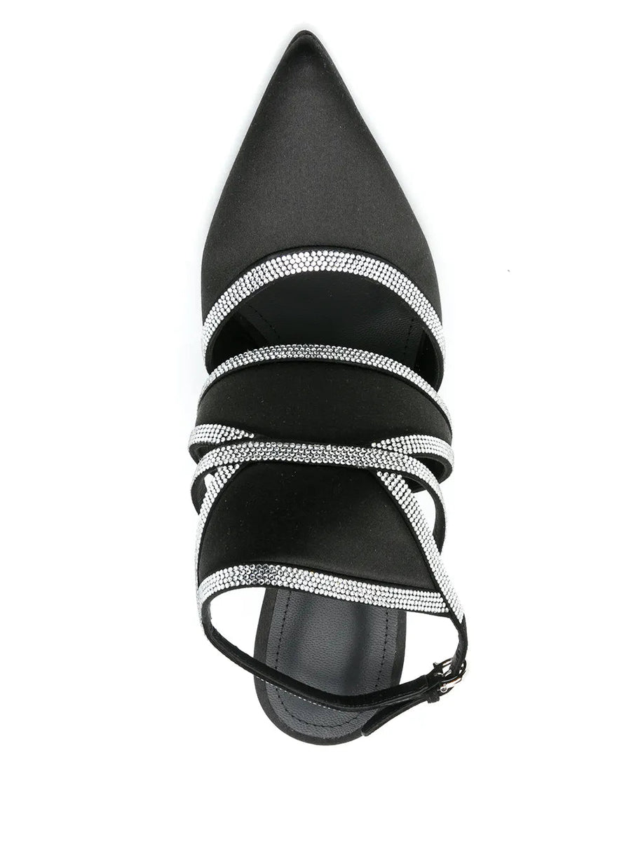 Ferragamo silk with crystal embellishment and leather pump in black