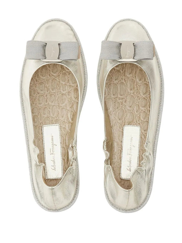 Ferragamo Silver-tone nappa leather ballet flat in silver
