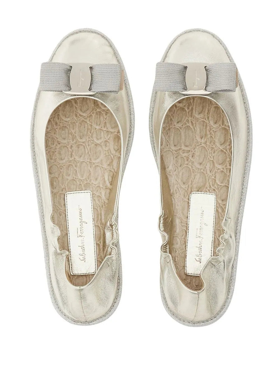 Ferragamo Silver-tone nappa leather ballet flat in silver