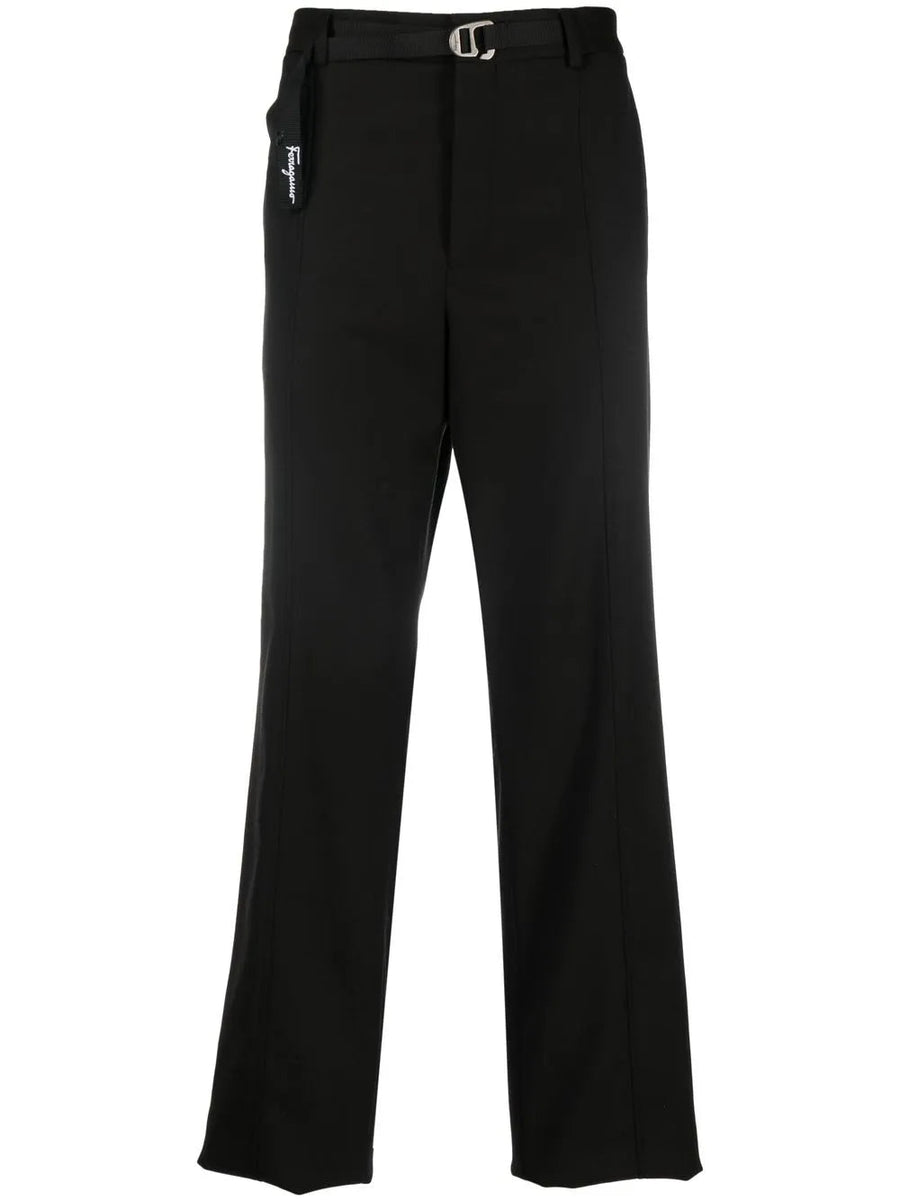 Ferragamo virgin wool blend/cotton trousers in black