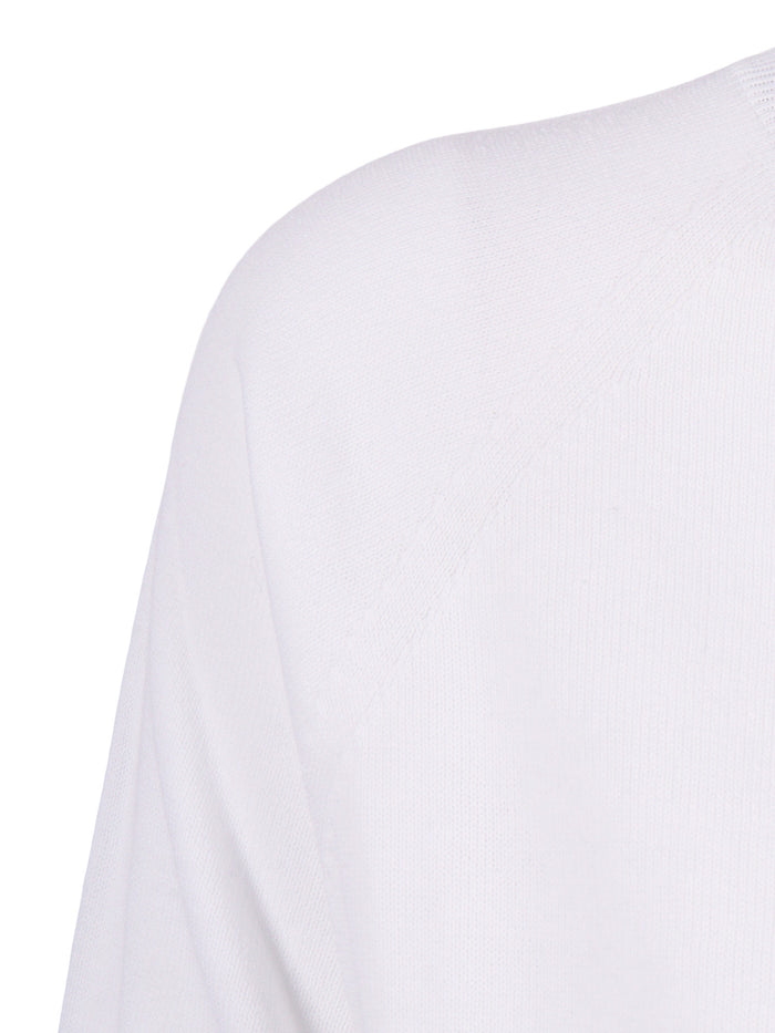 Seamless Plain-Knit Crew Neck With An A-Line Silhouette White Cotton Crewneck