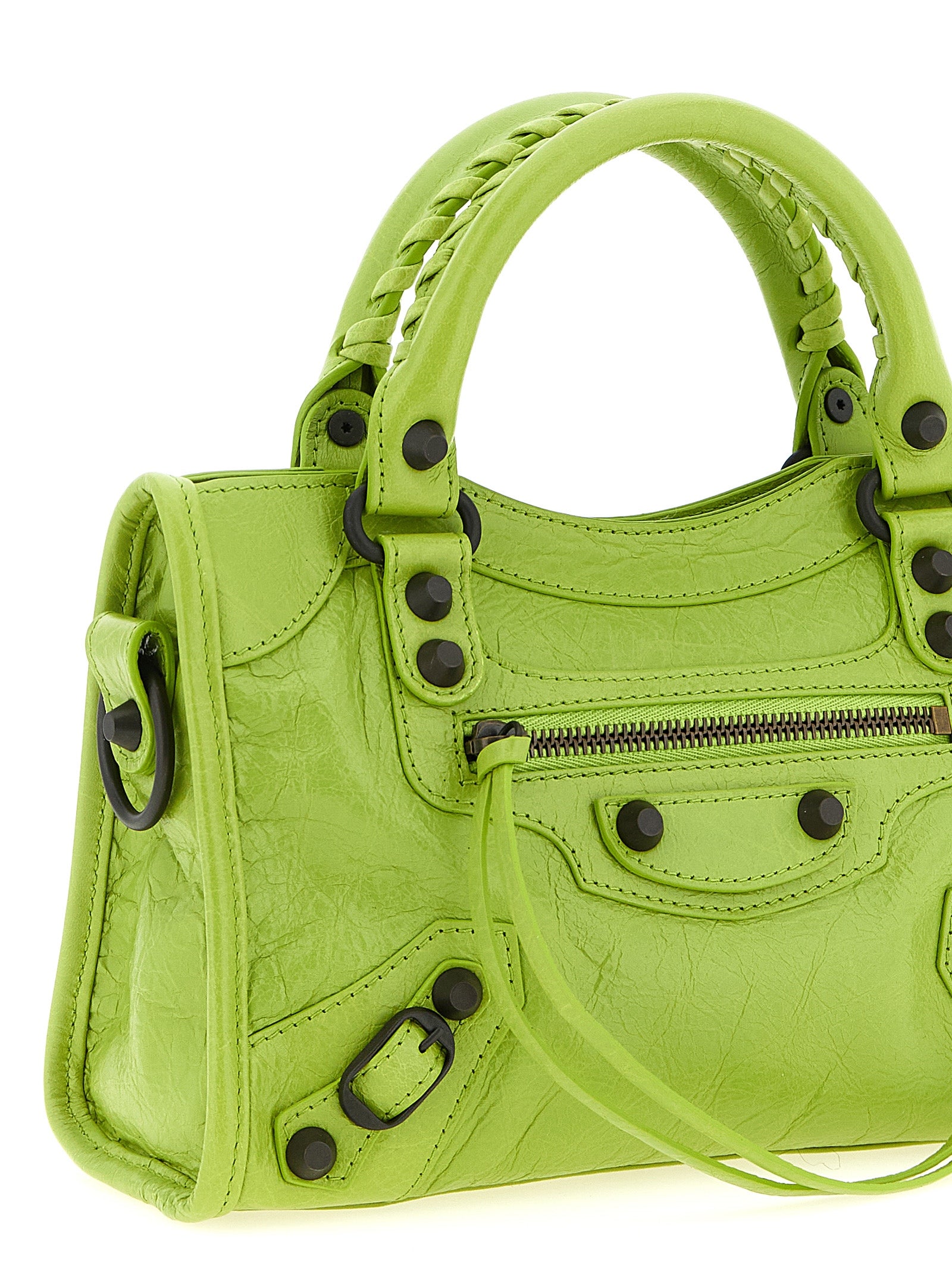 Le City Mini Handbag Green Lamb Leather (ovis Aries) Hand Bags