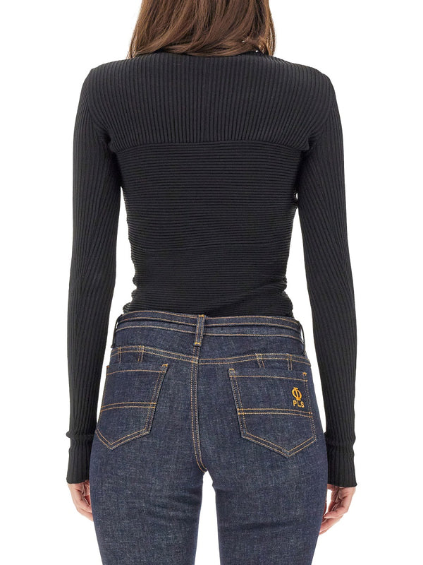 Mesh With Cut-Out Details Black Viscose Polyamide Jumpers