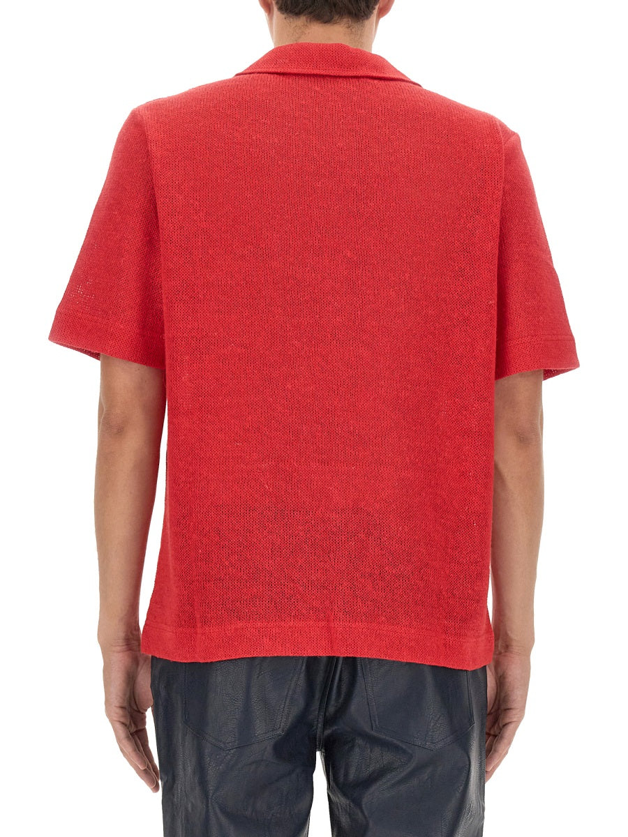 V-Neck T-Shirt Red Linen