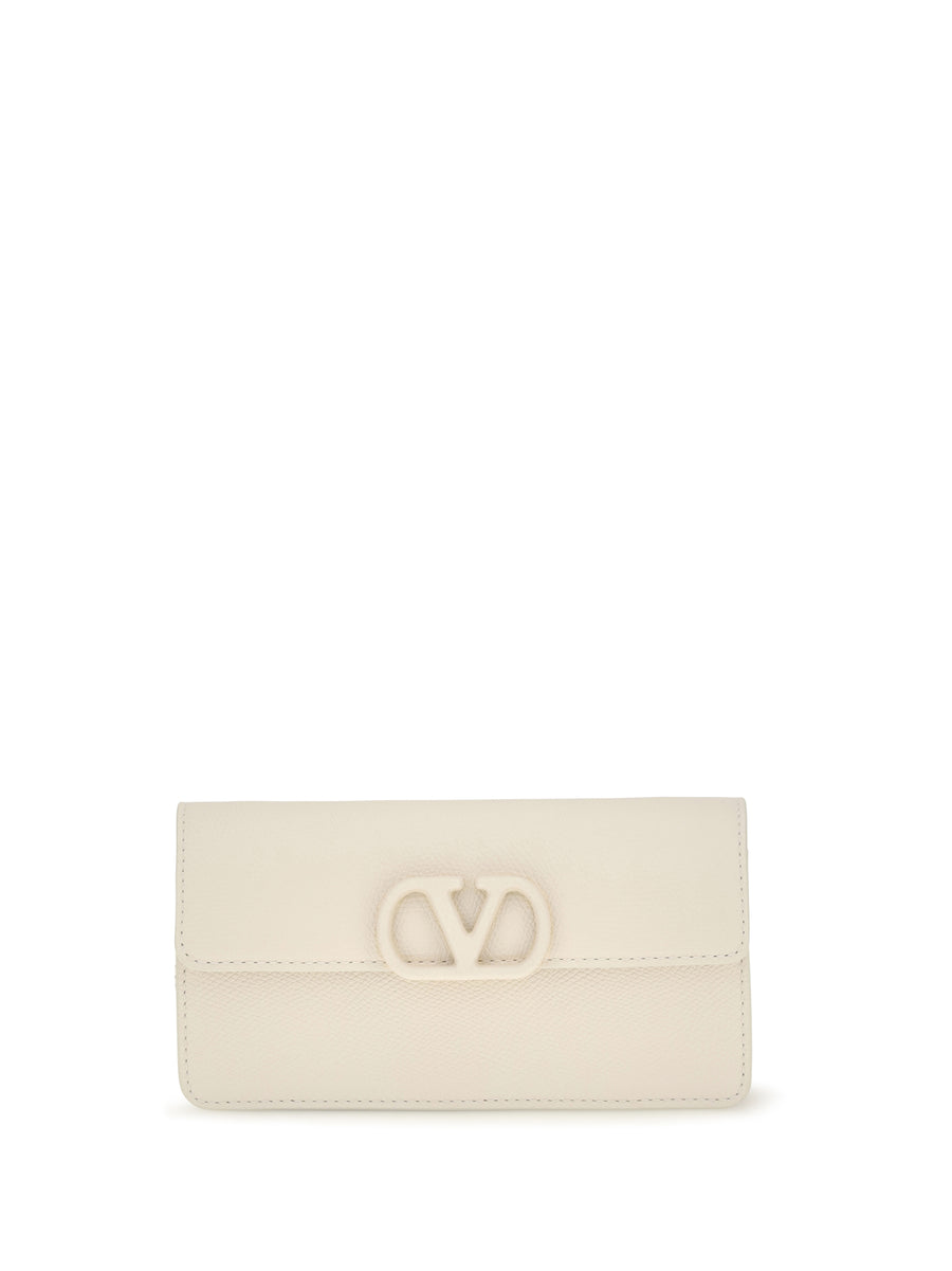 Vlogo Signature Grainy Calfskin Chain Wallet Light Ivory Calf Leather Bos Taurus