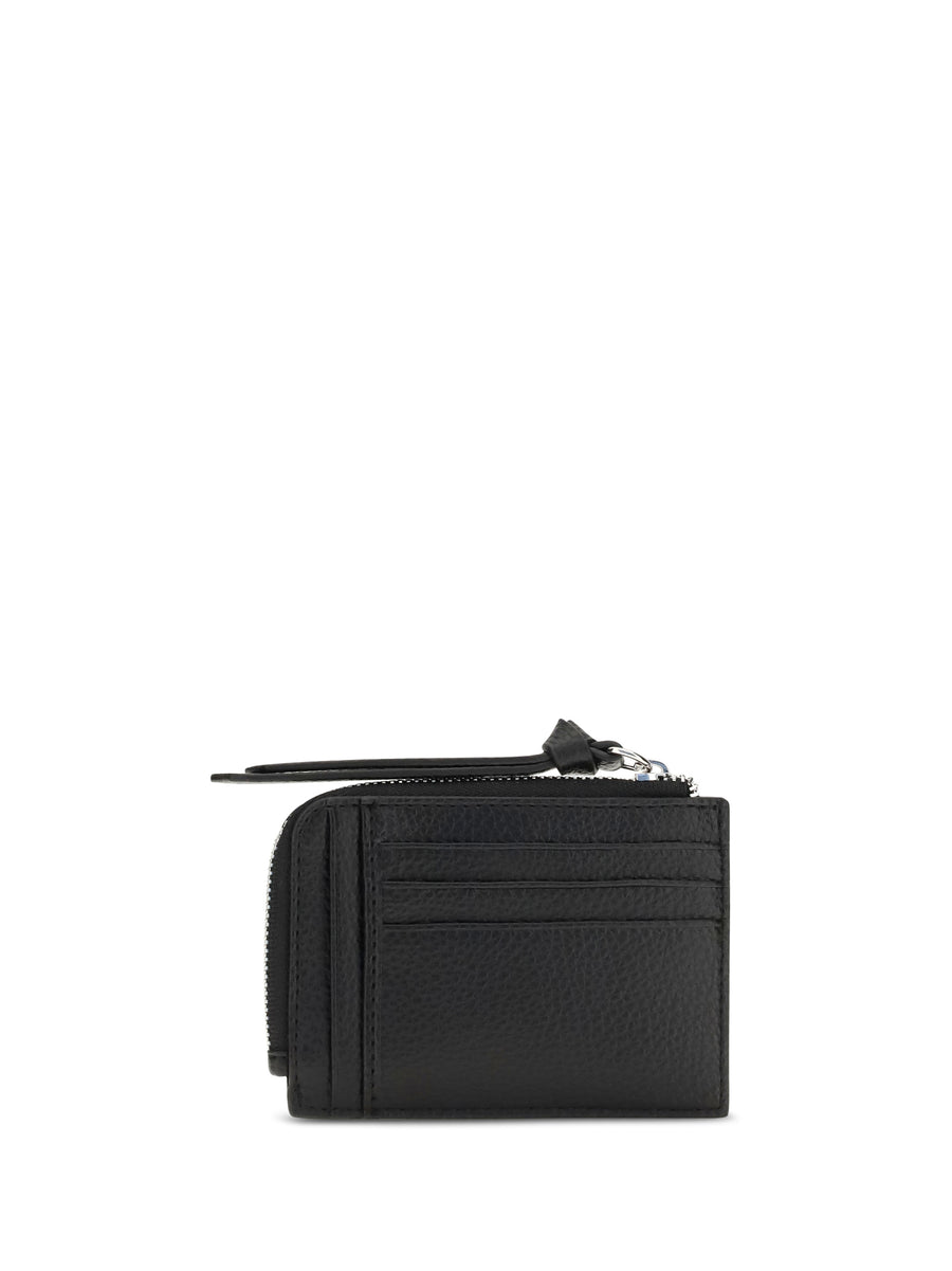 Zip Card Holder Black Leather Calf Wallets & Purses
