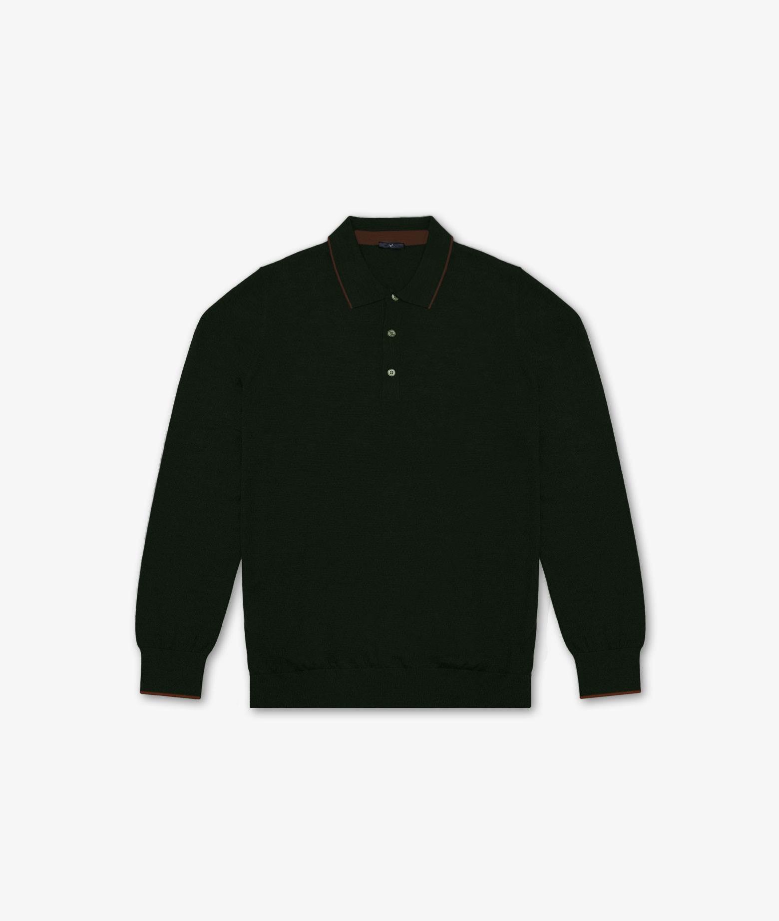 Long Sleeve Polo Shirt Darkgreen Pullover M/lunga