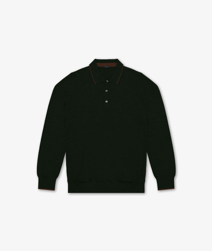 Long Sleeve Polo Shirt Darkgreen Pullover M/lunga